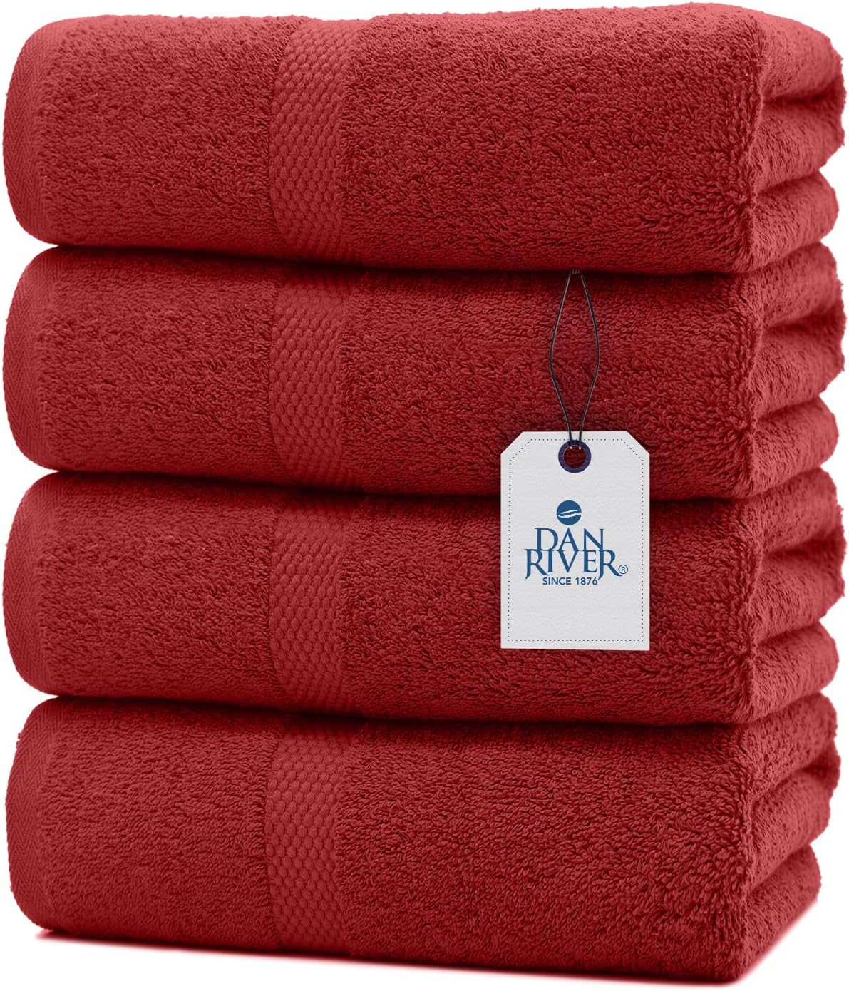 DAN RIVER 100 Cotton Bath Towels 27x54 Red 550 GSM 4-Pack