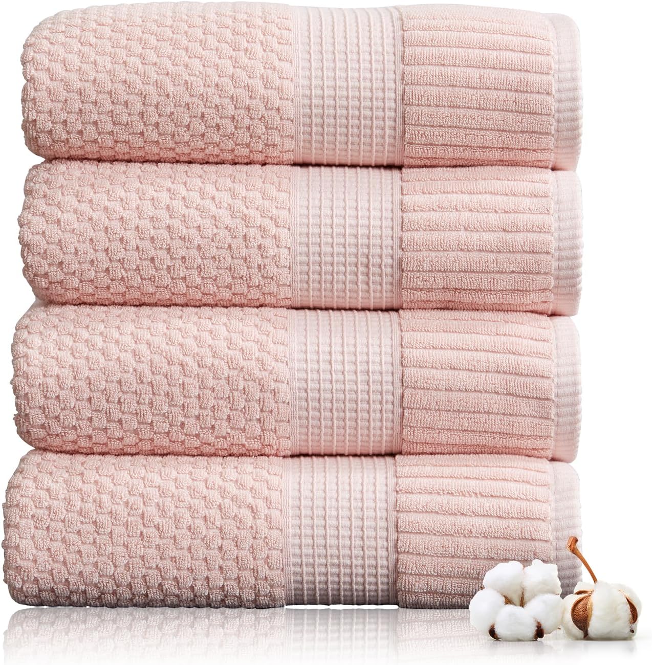 NY Loft 100 Cotton Bath Towel Set 4 Pack Light Pink