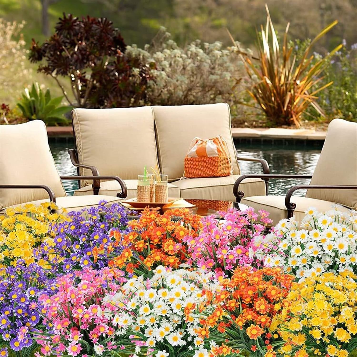 GaRcan Artificial Daisies Flowers UV Resistant Outdoor Decor 1