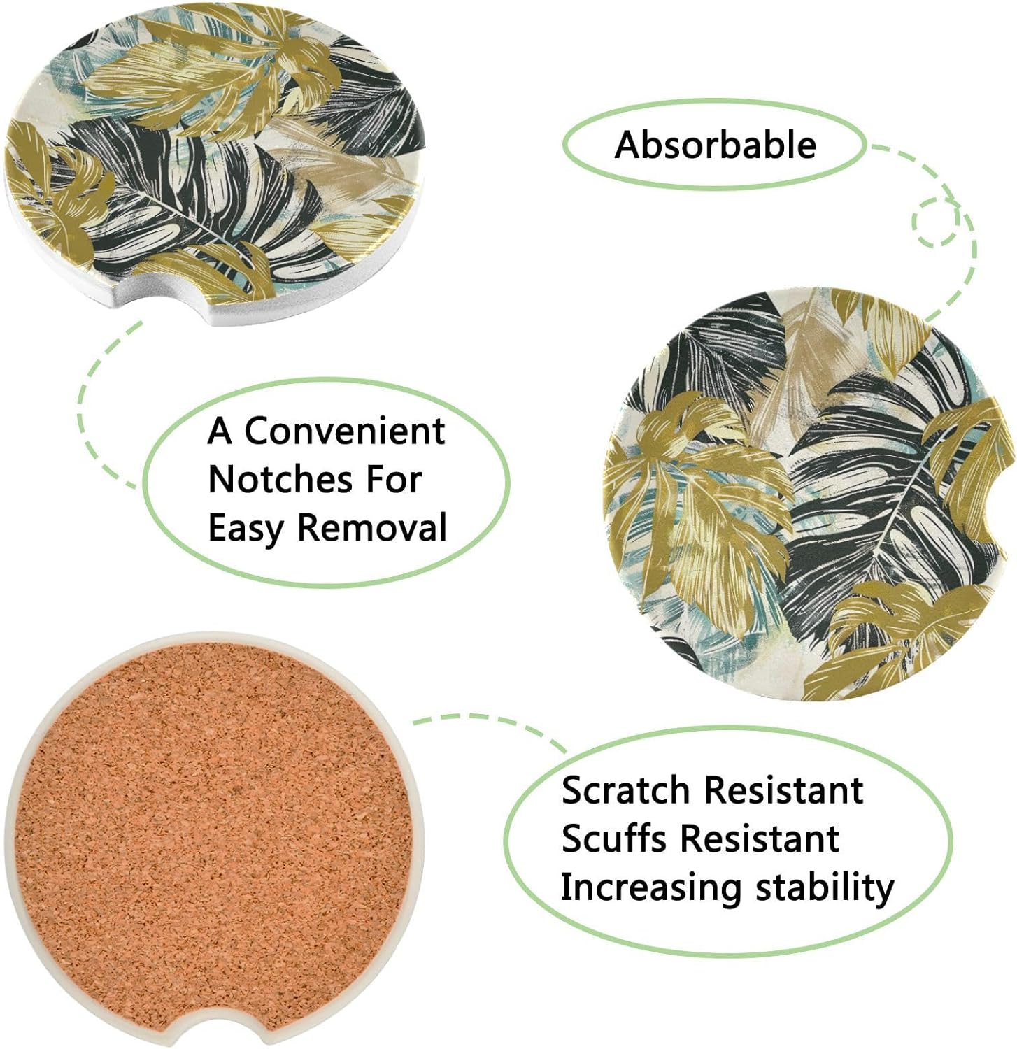 Takiito Palm Leaves Car Coasters 2 Pack