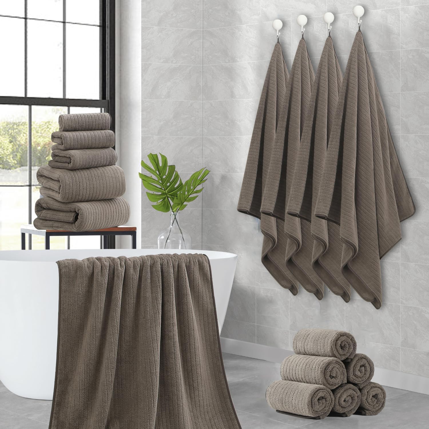 Hailea 18-Piece Family Bath Towel Set - Brown