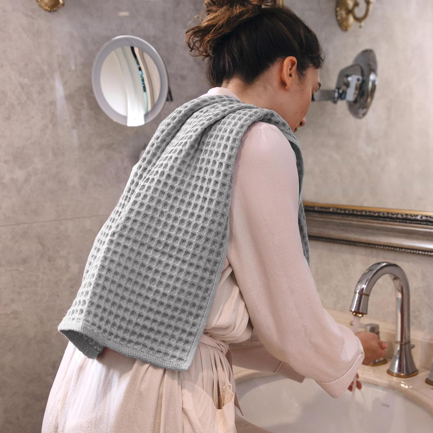 Lavien Home 100 Cotton Waffle Towels 4-Pack Gray