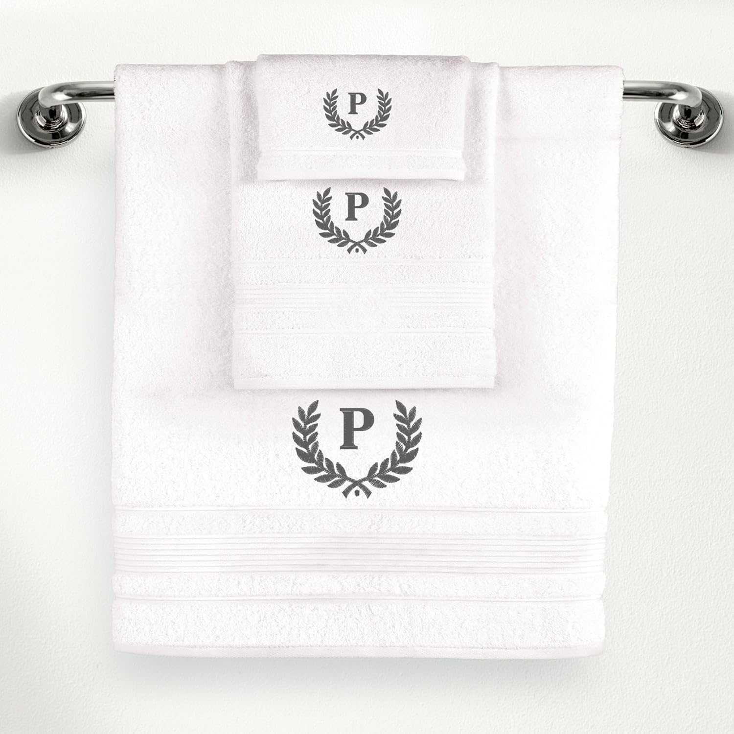 Ephesos Custom Monogrammed Towel Set - 3 Piece Wheat Design Grey Thread