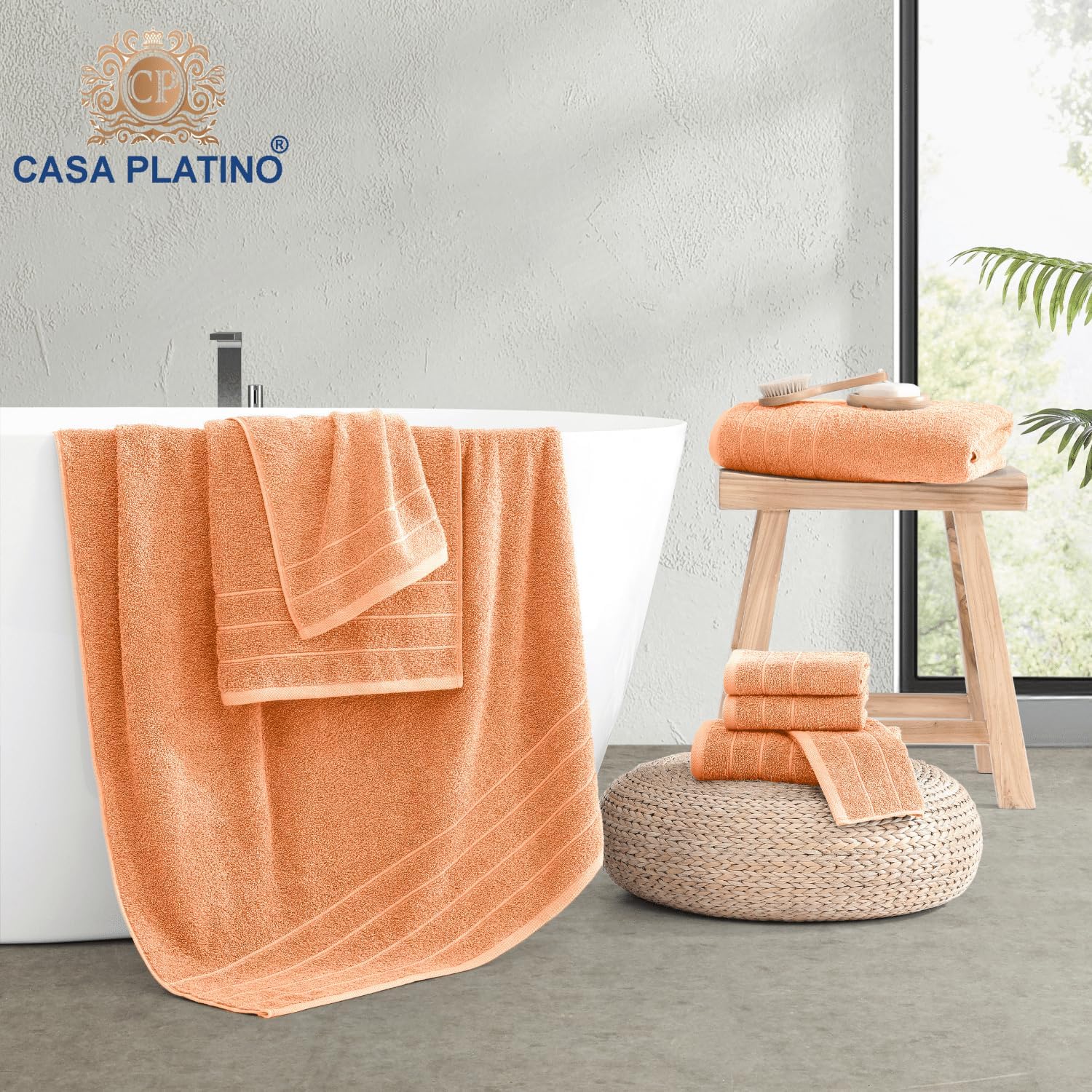 Casa Platino 100 Cotton Towel Set 8 Pc Peach Fuzz