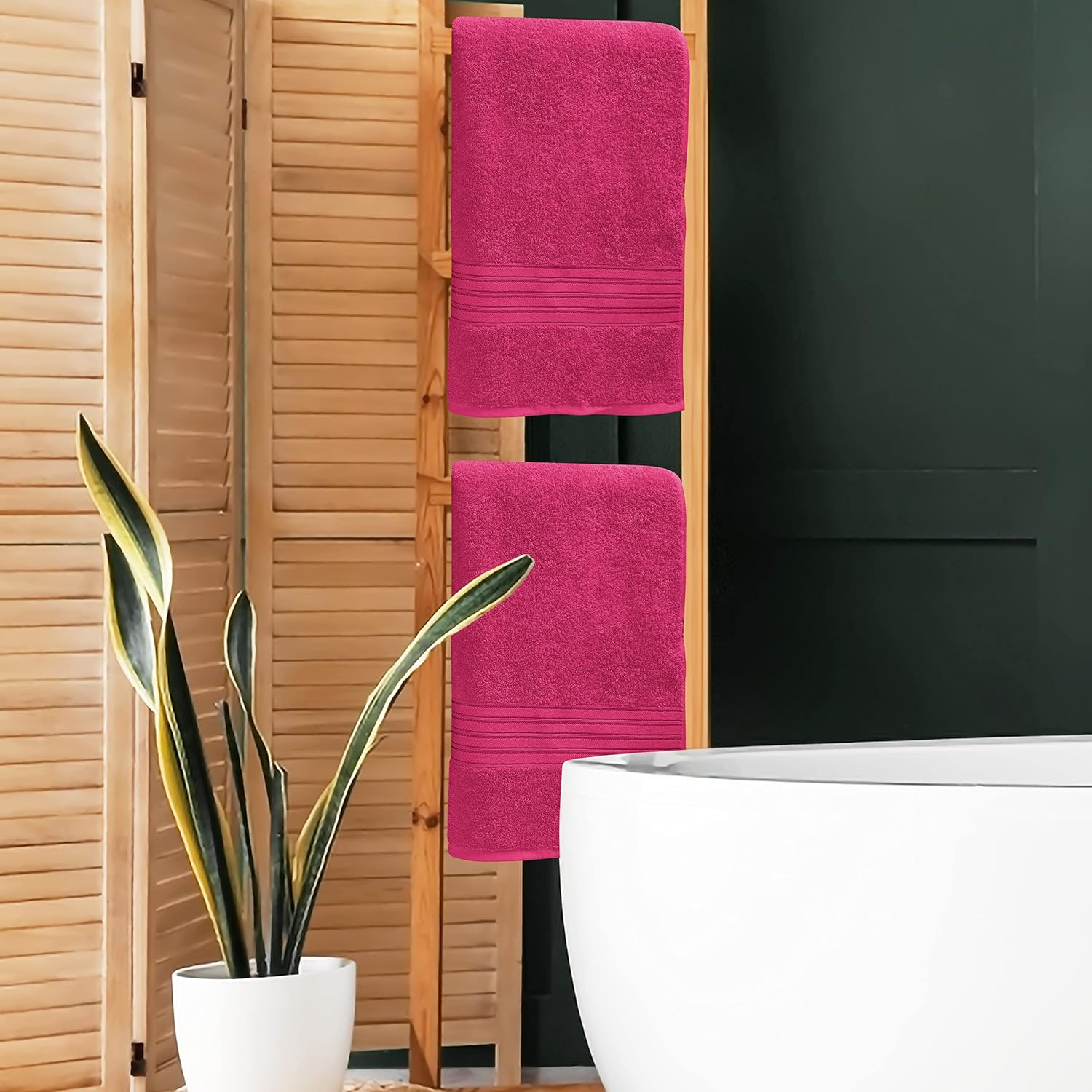 BOUTIQUO 100 Cotton Bath Towel Set 28x55 Hot Pink