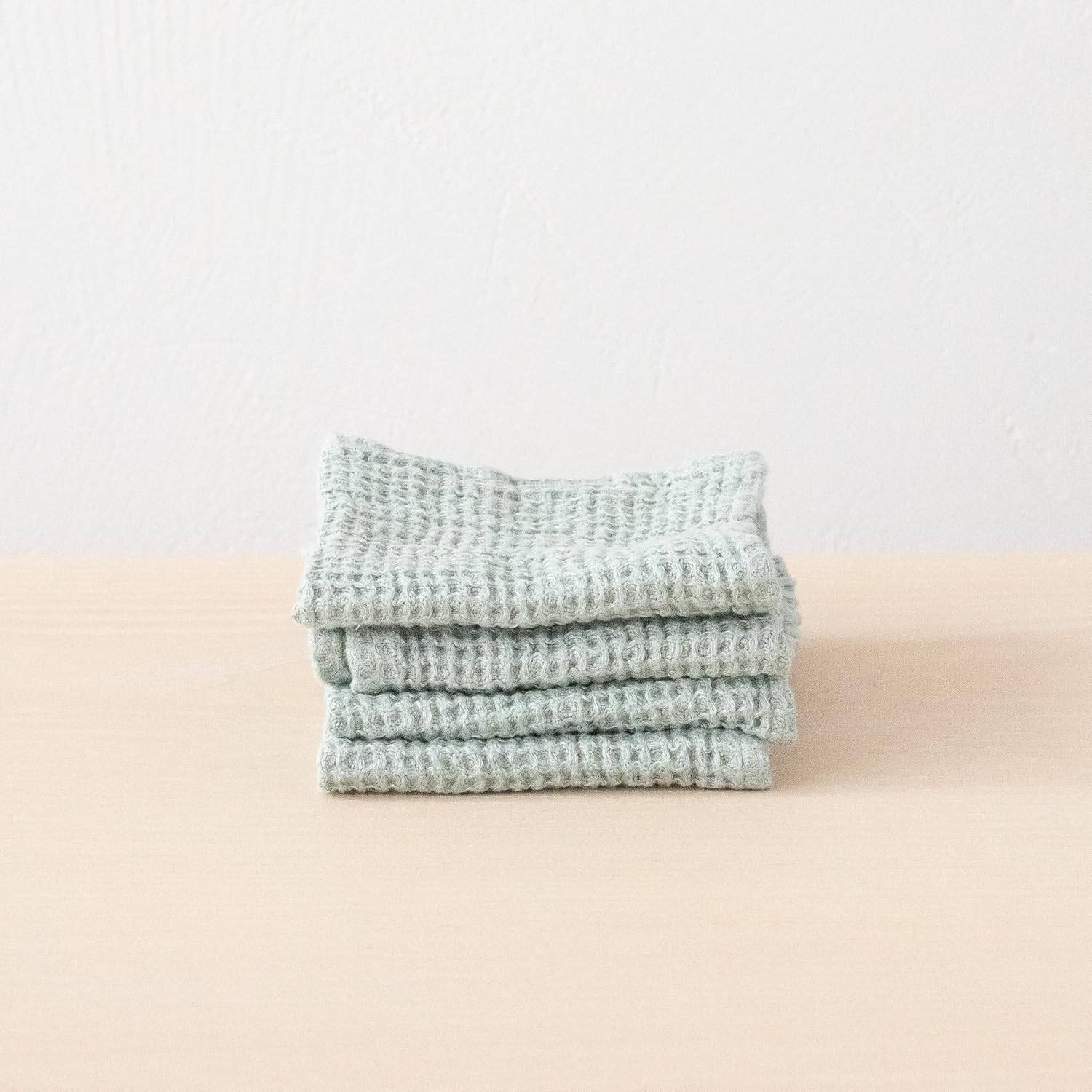 LinenMe Linen Waffle Wash Cloths Set of 4 Sea Foam