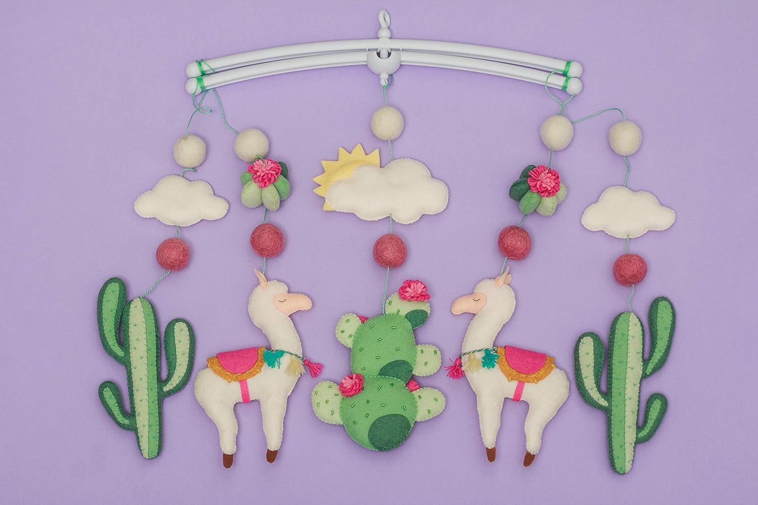 Handmade Felt Llama Mobile Boho Cactus Crib Decor