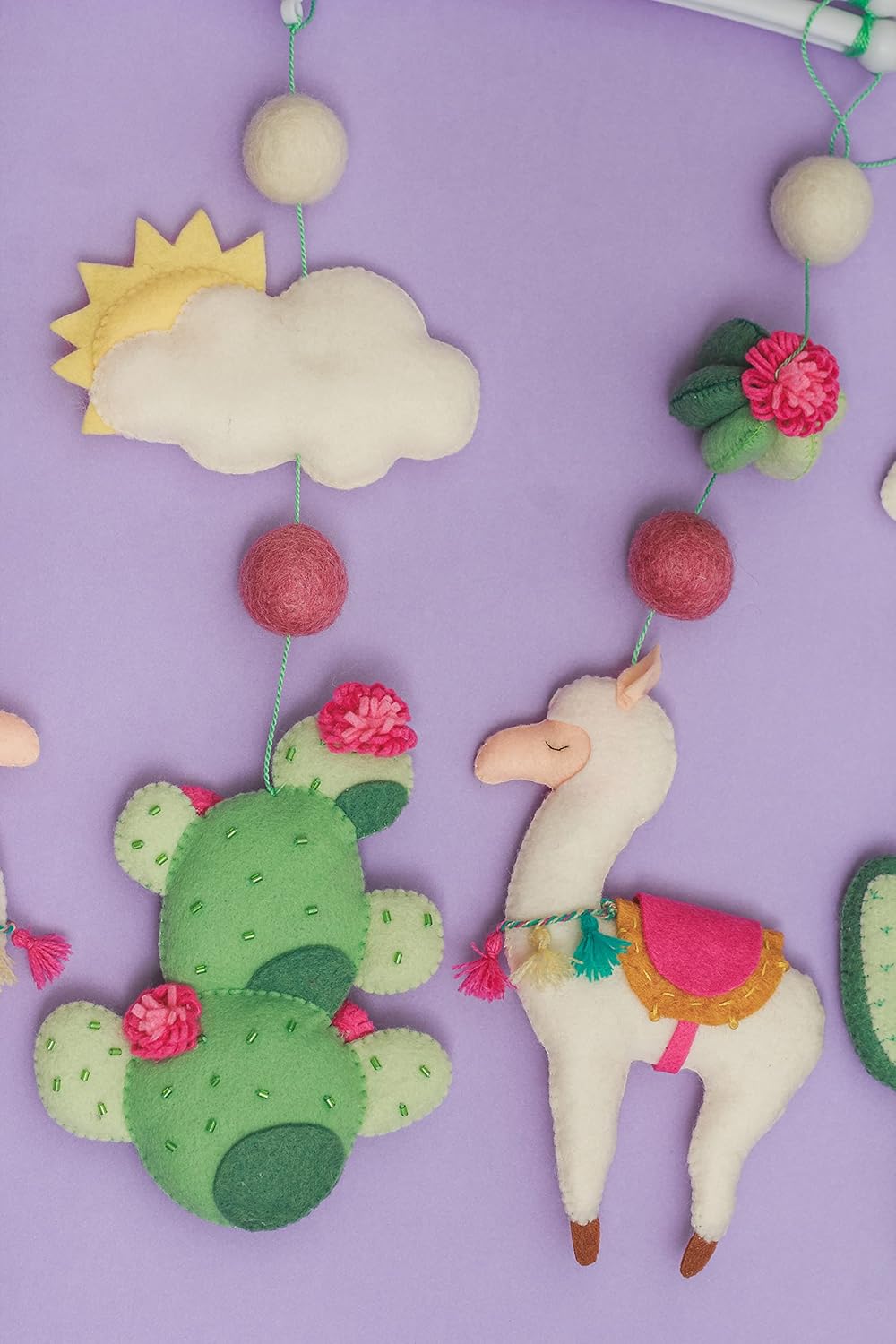 Handmade Felt Llama Mobile Boho Cactus Crib Decor