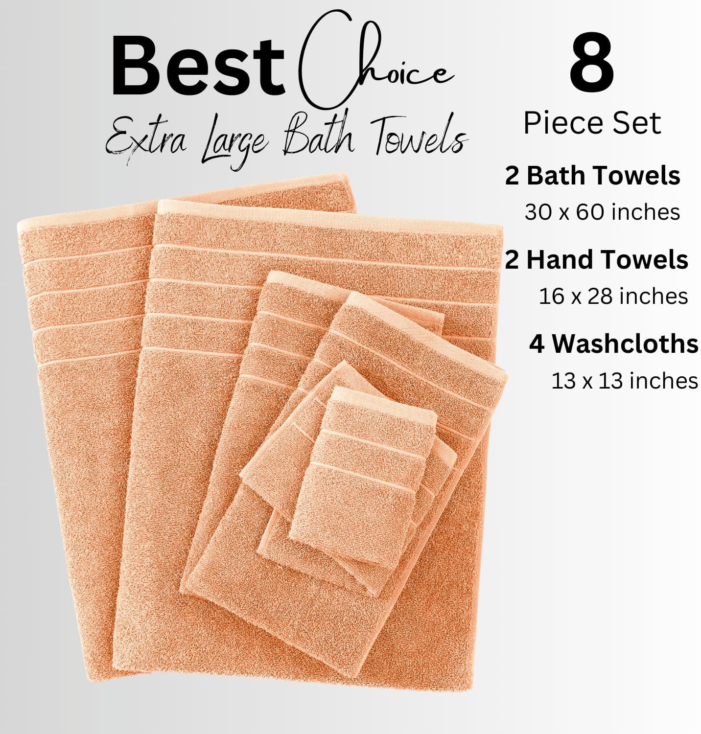 Casa Platino 100 Cotton Towel Set 8 Pc Peach Fuzz