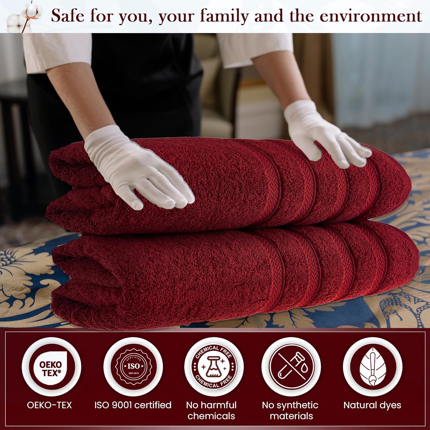 HALLEY Turkish 2 Pack Bath Towels - 650 GSM Red