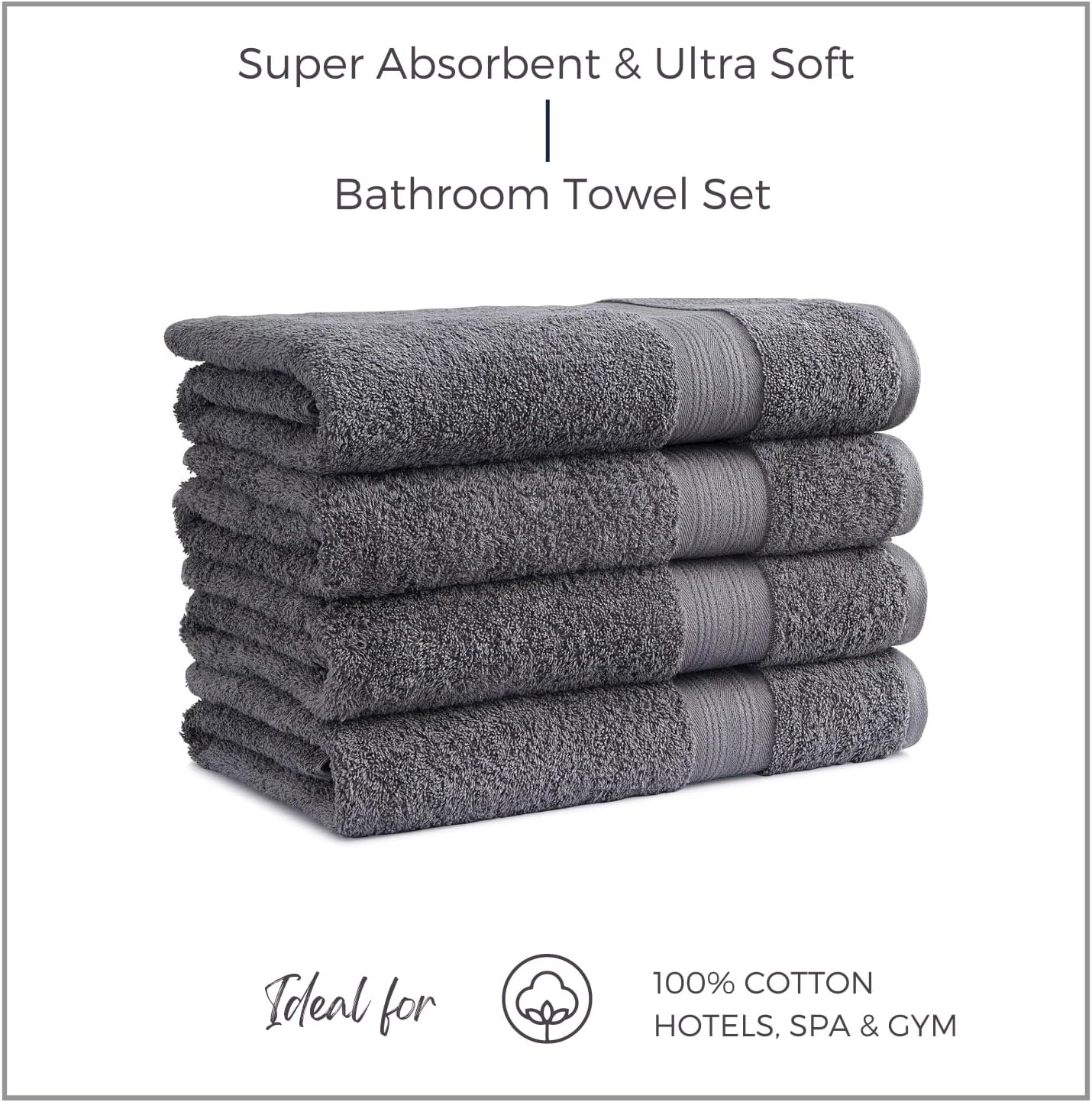 EuroSpa 4 Pack Premium Bath Towels Set - 30x54 Inches