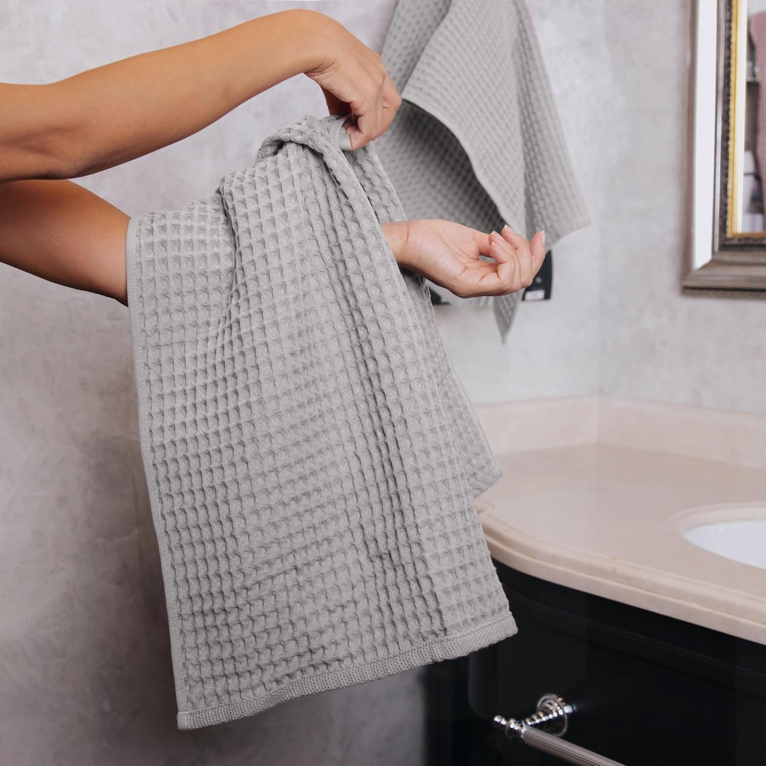Lavien Home 100 Cotton Waffle Towels 4-Pack Gray