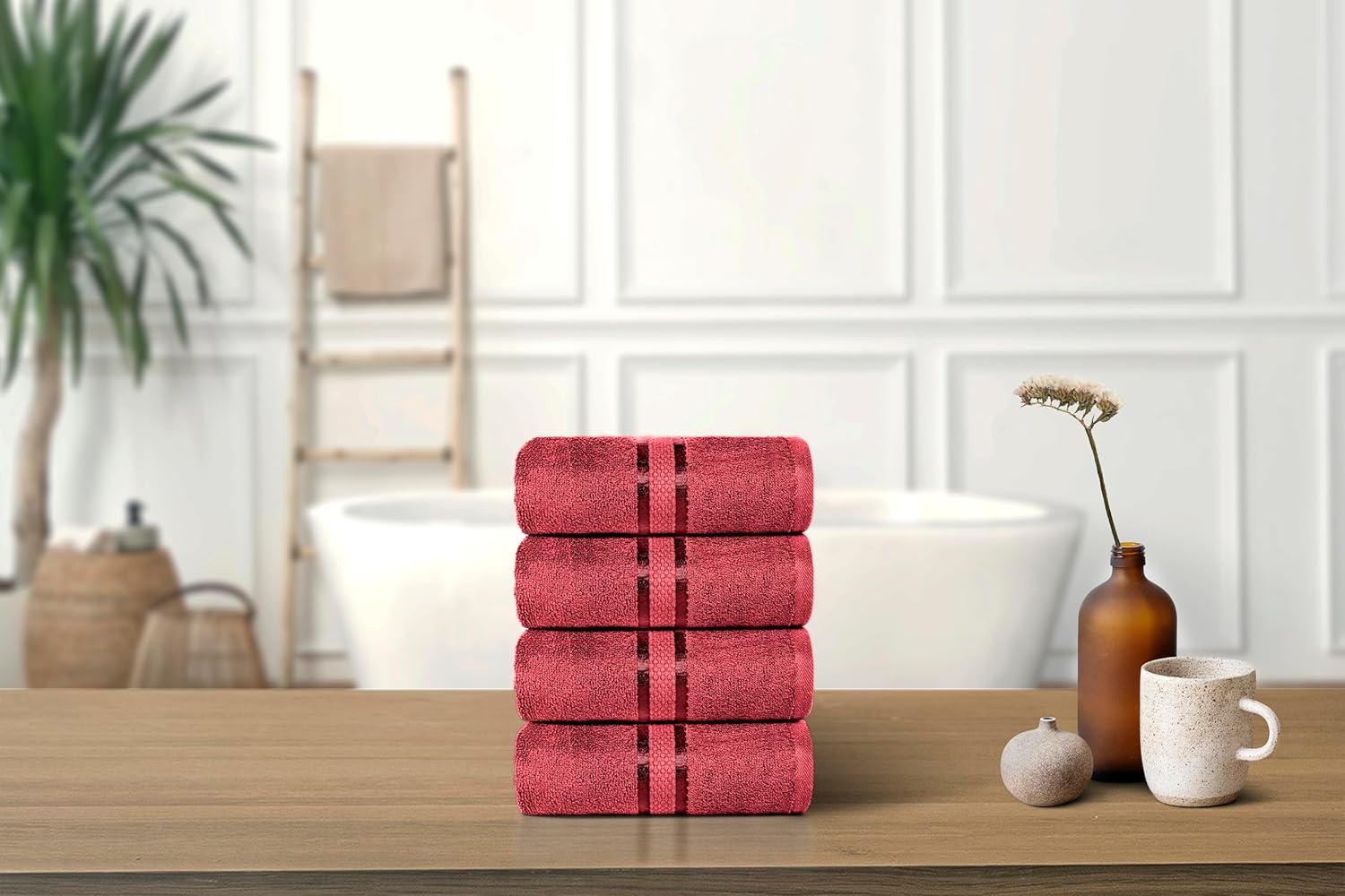 Dewall Maisons 4-Piece Dark Red Bath Towel Set