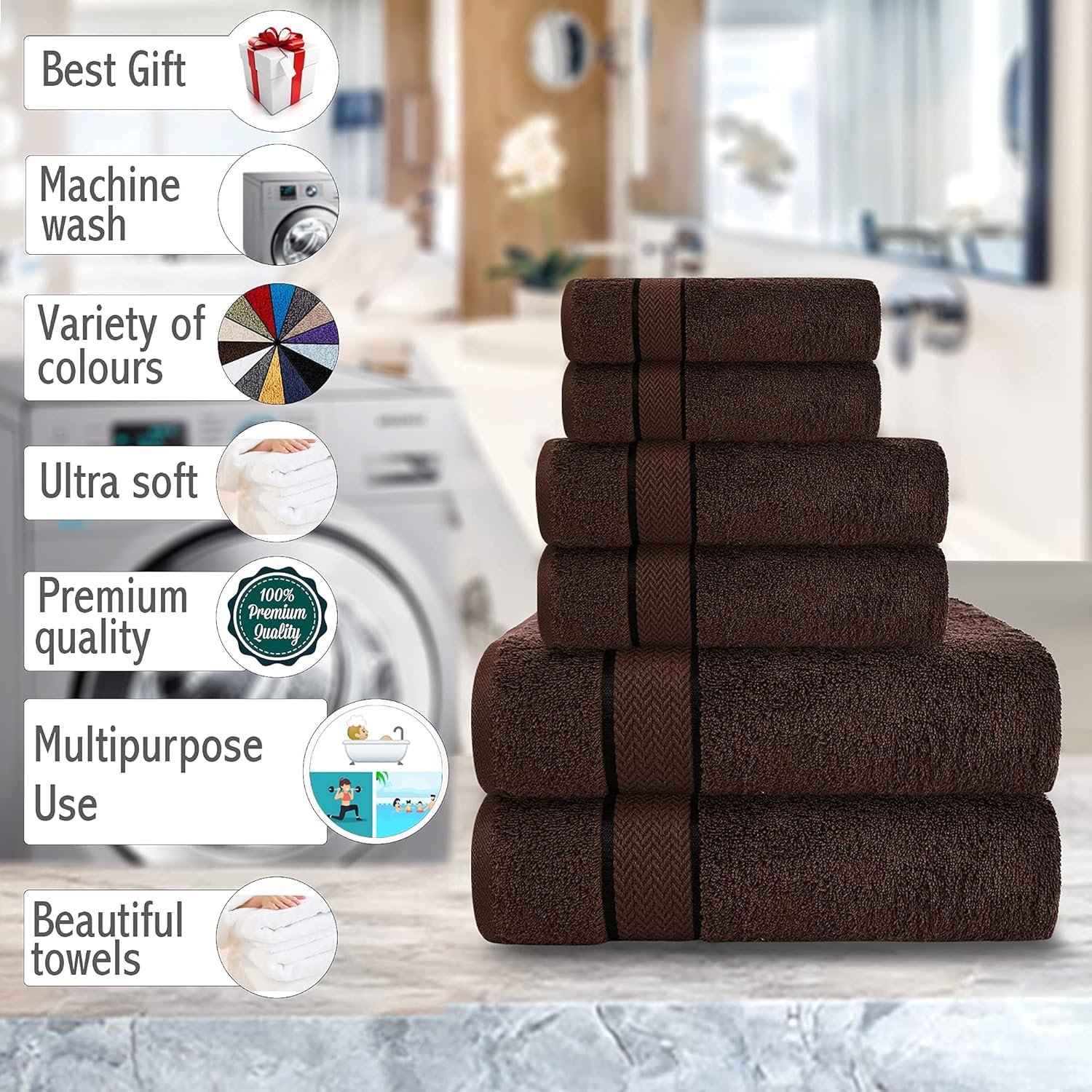 CRAFTBERRY 6 Piece Luxury Bathroom Towel Set