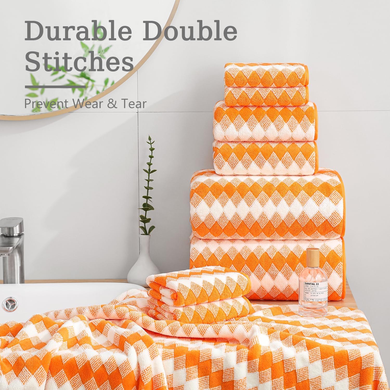 4 Piece Extra Large Bath Towel Set with Lattice Print