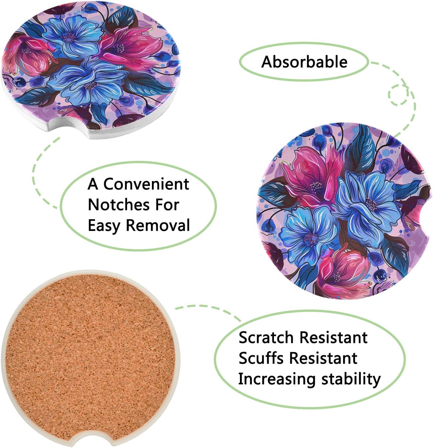 Takiito Retro Floral Car Coasters 2 Pack