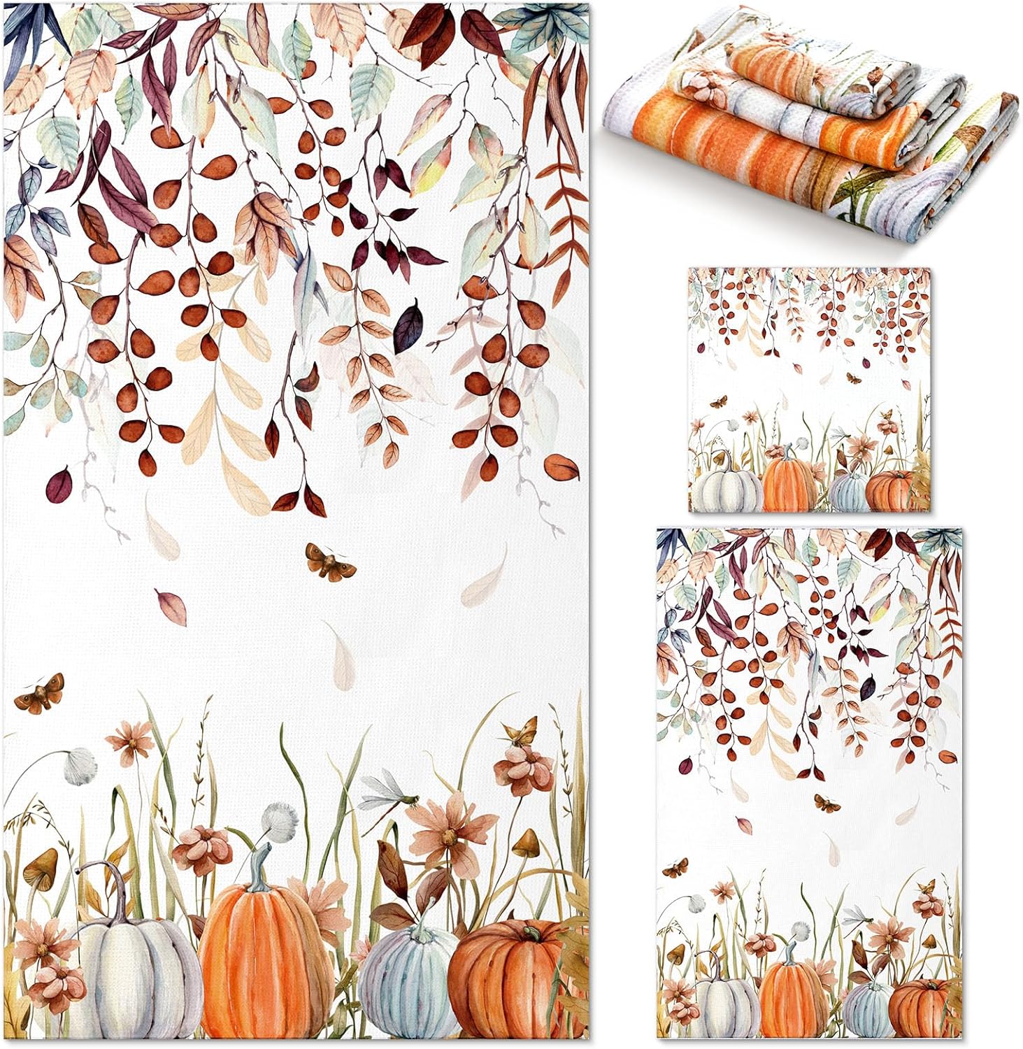 Preboun 3 Pack Autumn Pumpkin Bath Towels Set 1
