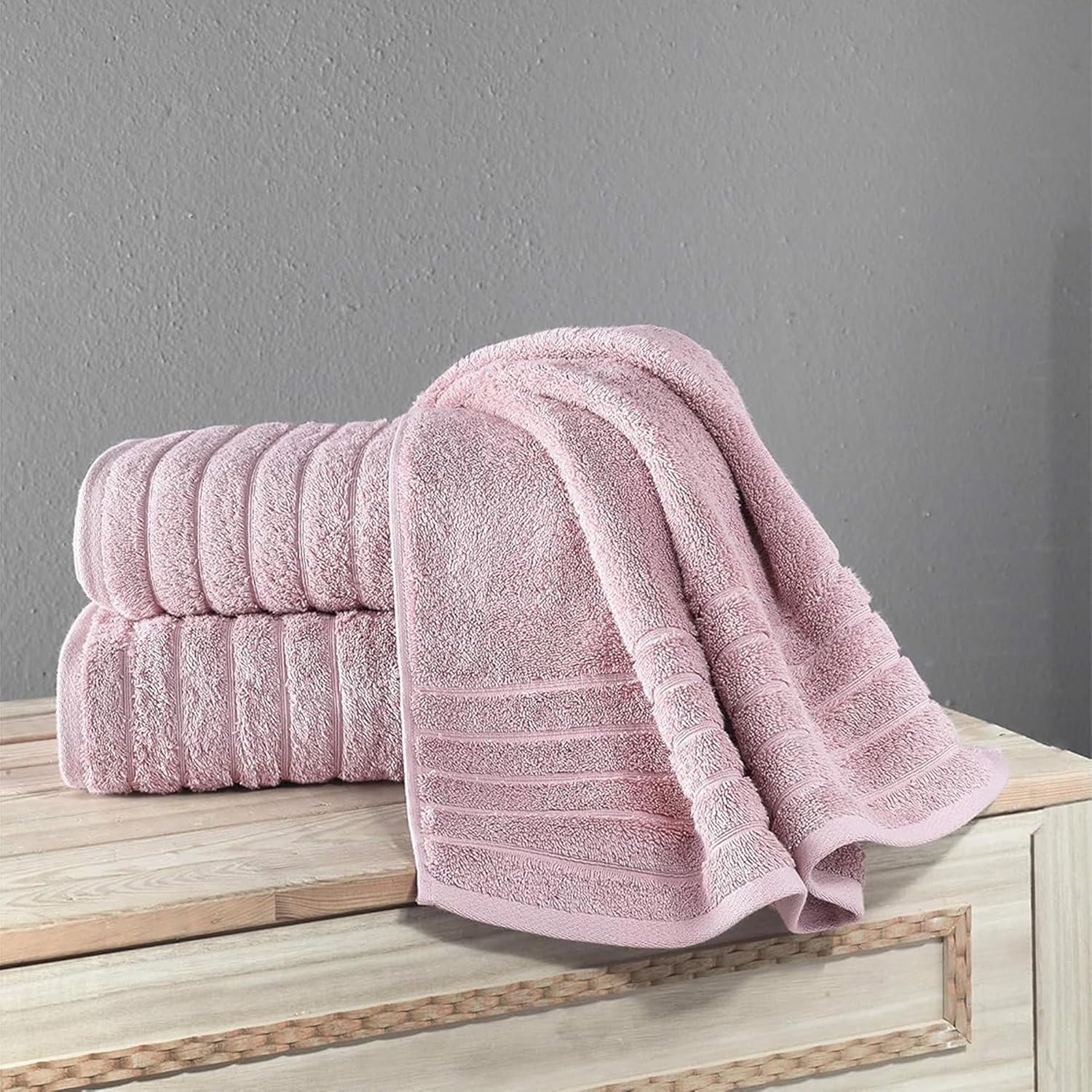 SALBAKOS 3-Piece Turkish Bath Towel Set - 100 Cotton 30x56 Rose