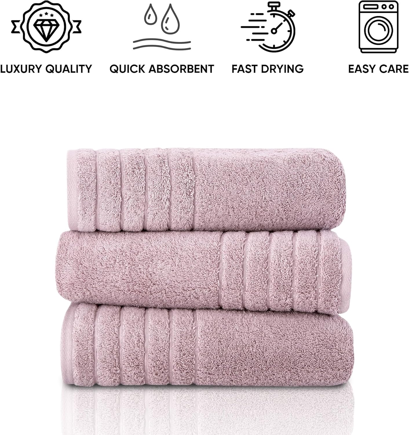 SALBAKOS 3-Piece Turkish Bath Towel Set - 100 Cotton 30x56 Rose