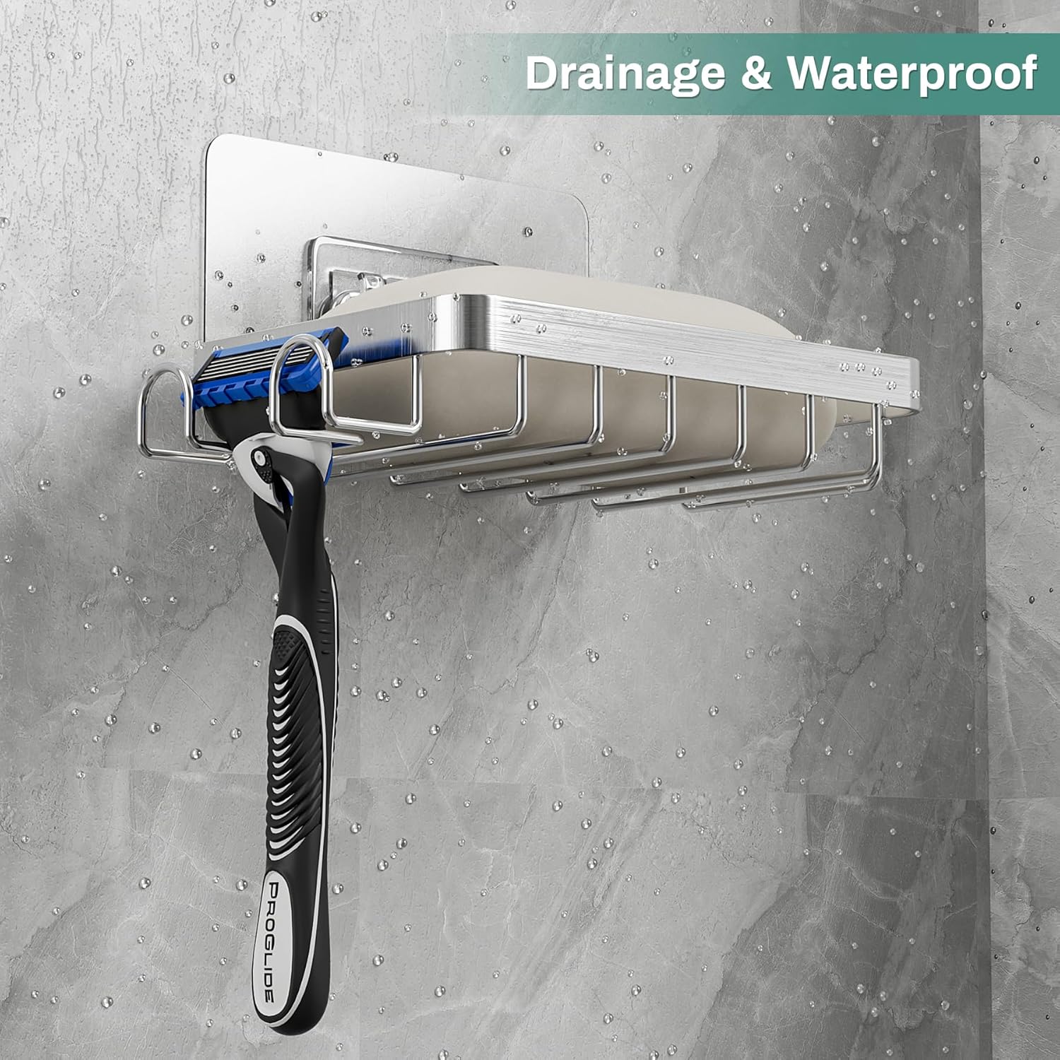 Oasiteege Wall Mounted Soap Holder with Drainage and Loofah Hooks