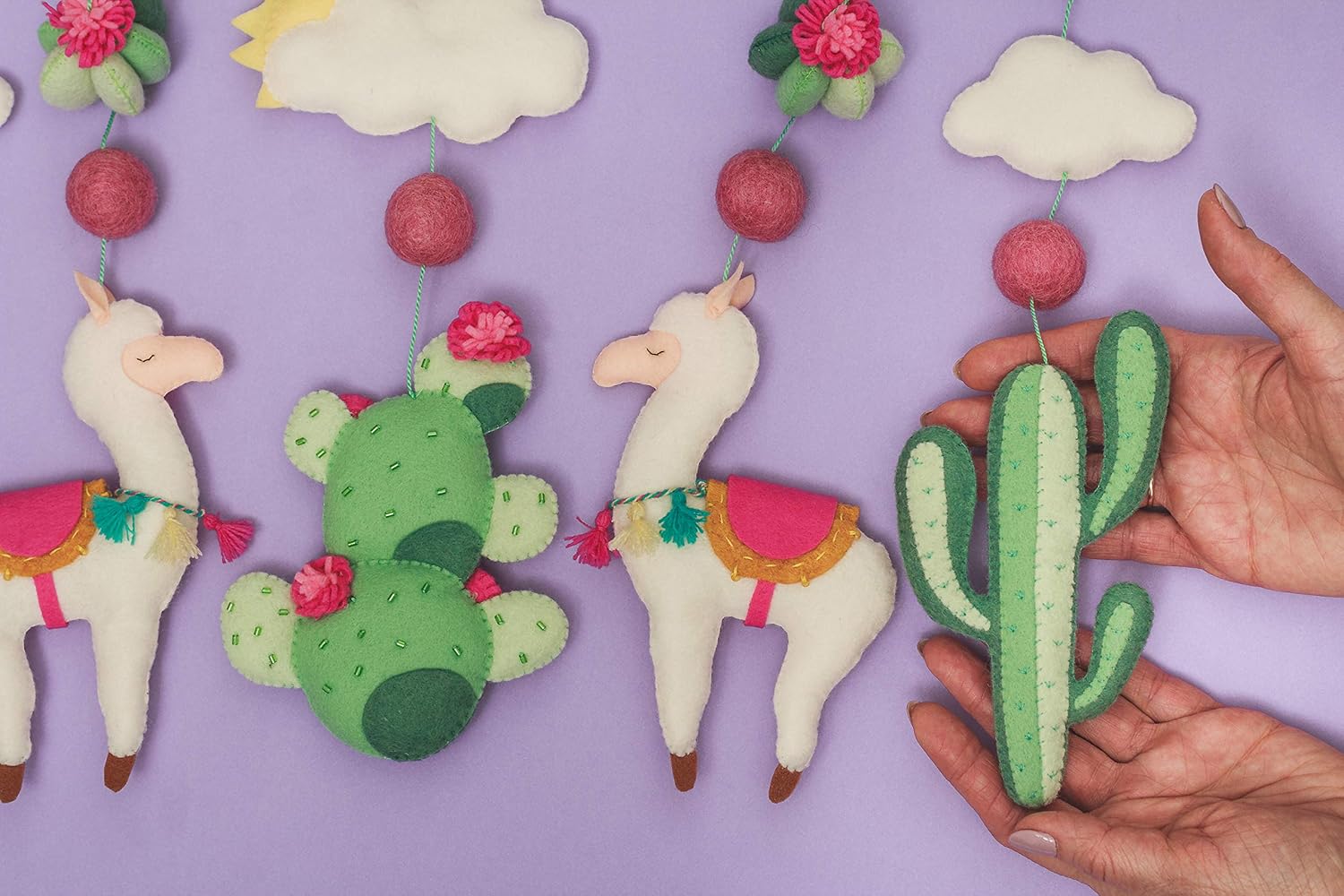 Handmade Felt Llama Mobile Boho Cactus Crib Decor