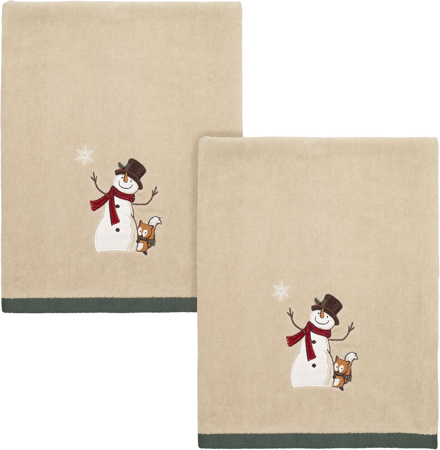 Avanti Linens Bath Towel 2 Pack - Happy Snowman Red Fox