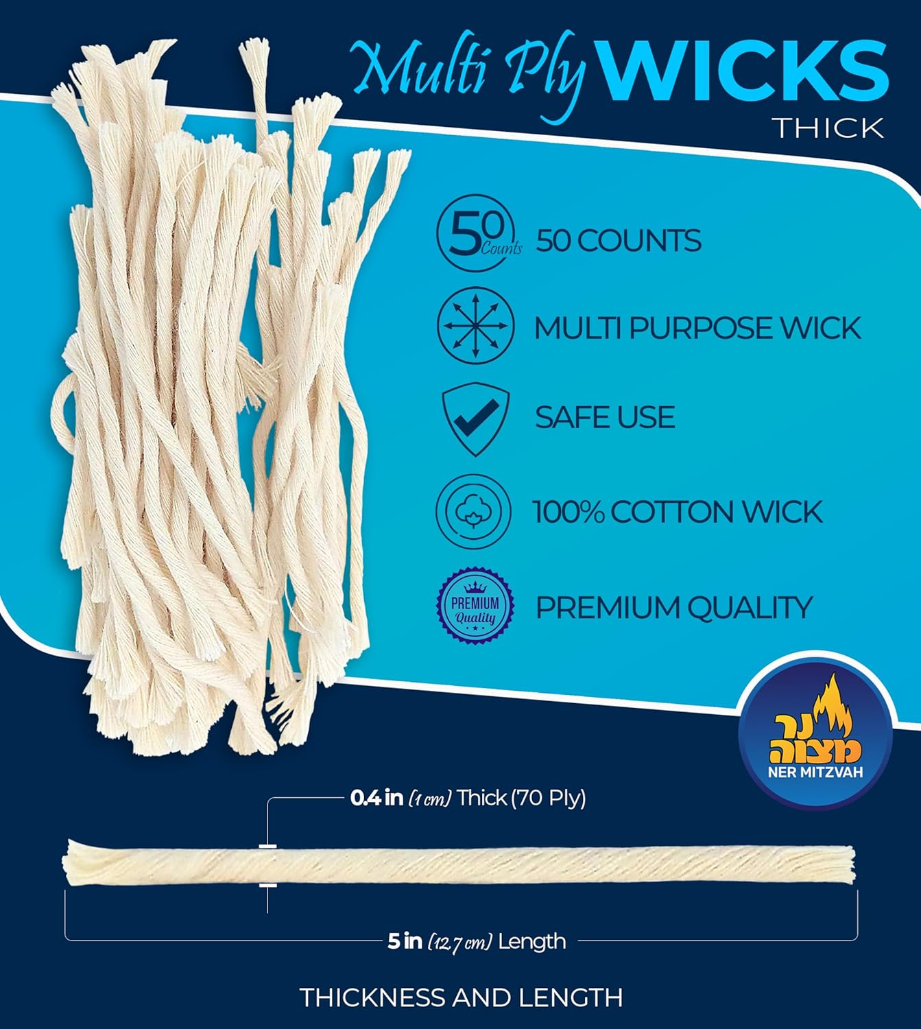 Ner Mitzvah Natural Cotton Smokeless Wicks 50 Count