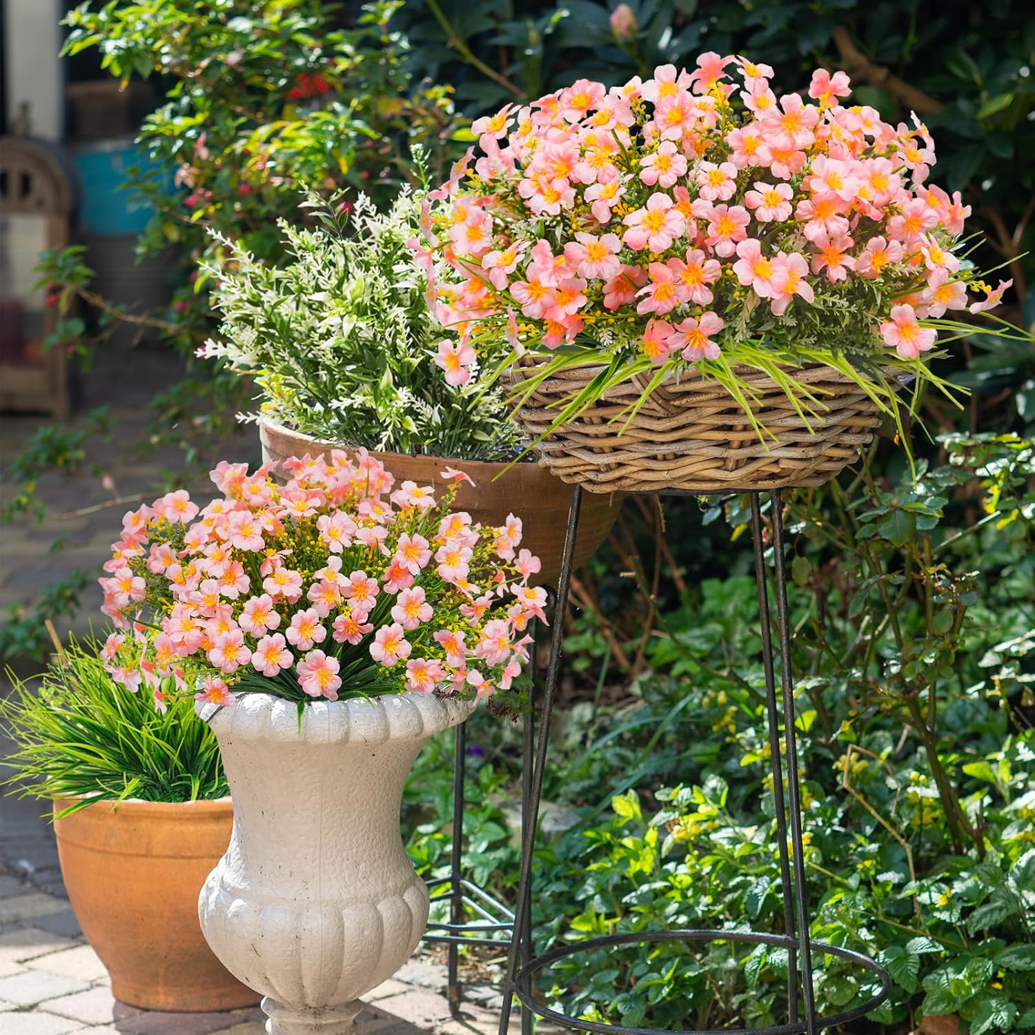 36pcs Mixed Pink Artificial Plants for Outdoor Decor