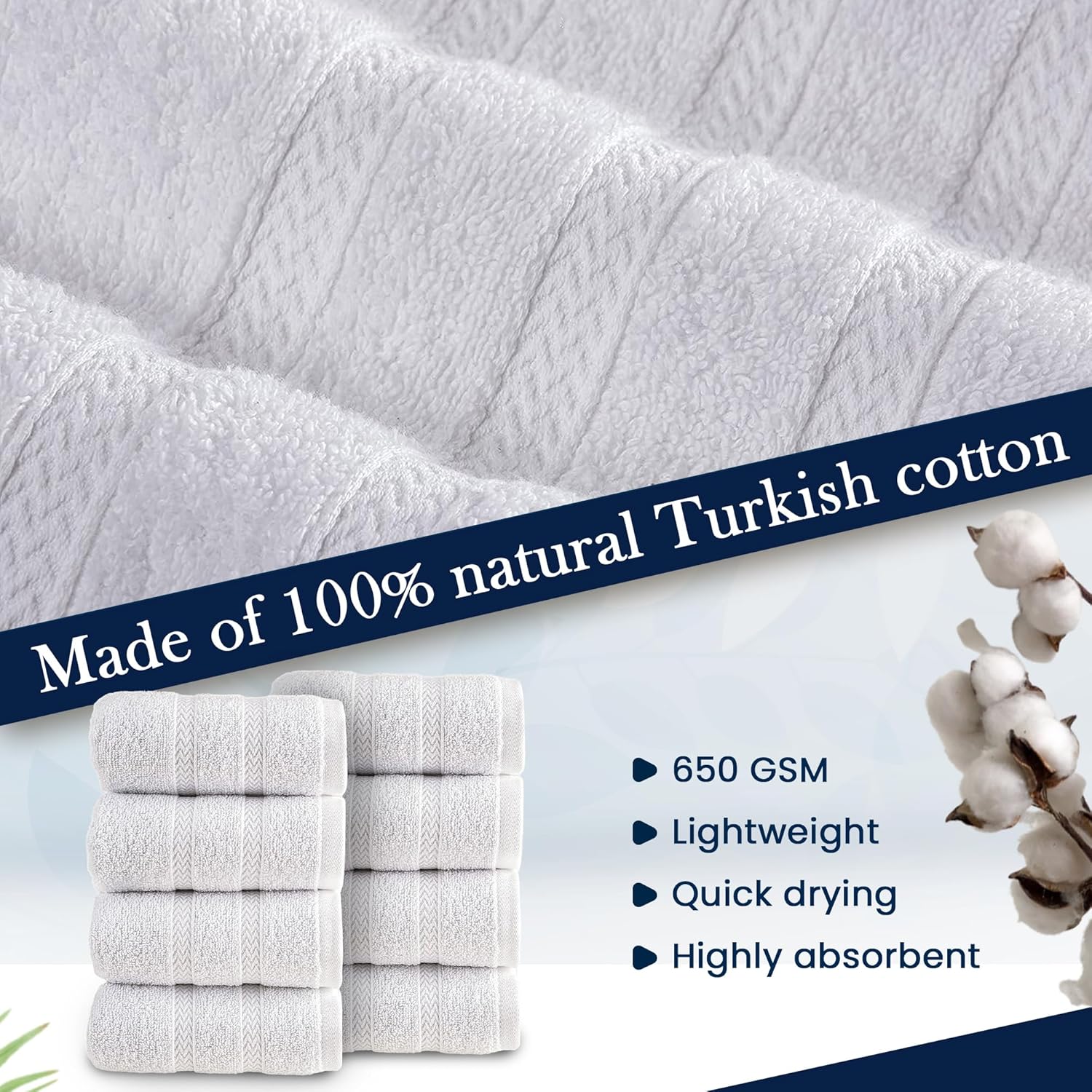 HALLEY Turkish 8 Pack Premium Bath Towels Set