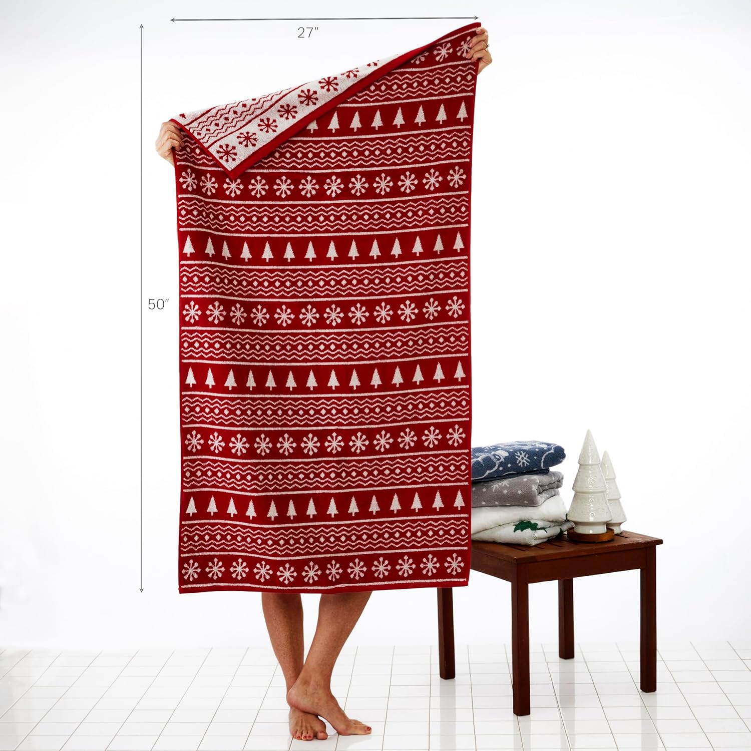 SKL Home Winter Fair Isle Bath Towel Red
