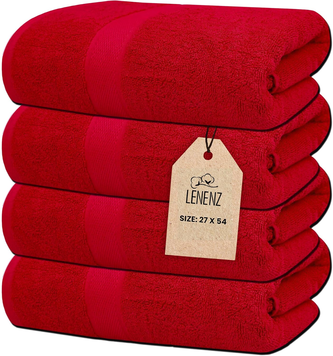 Lenenz Luxury Bath Towels 4 Pack Red 27x54 1