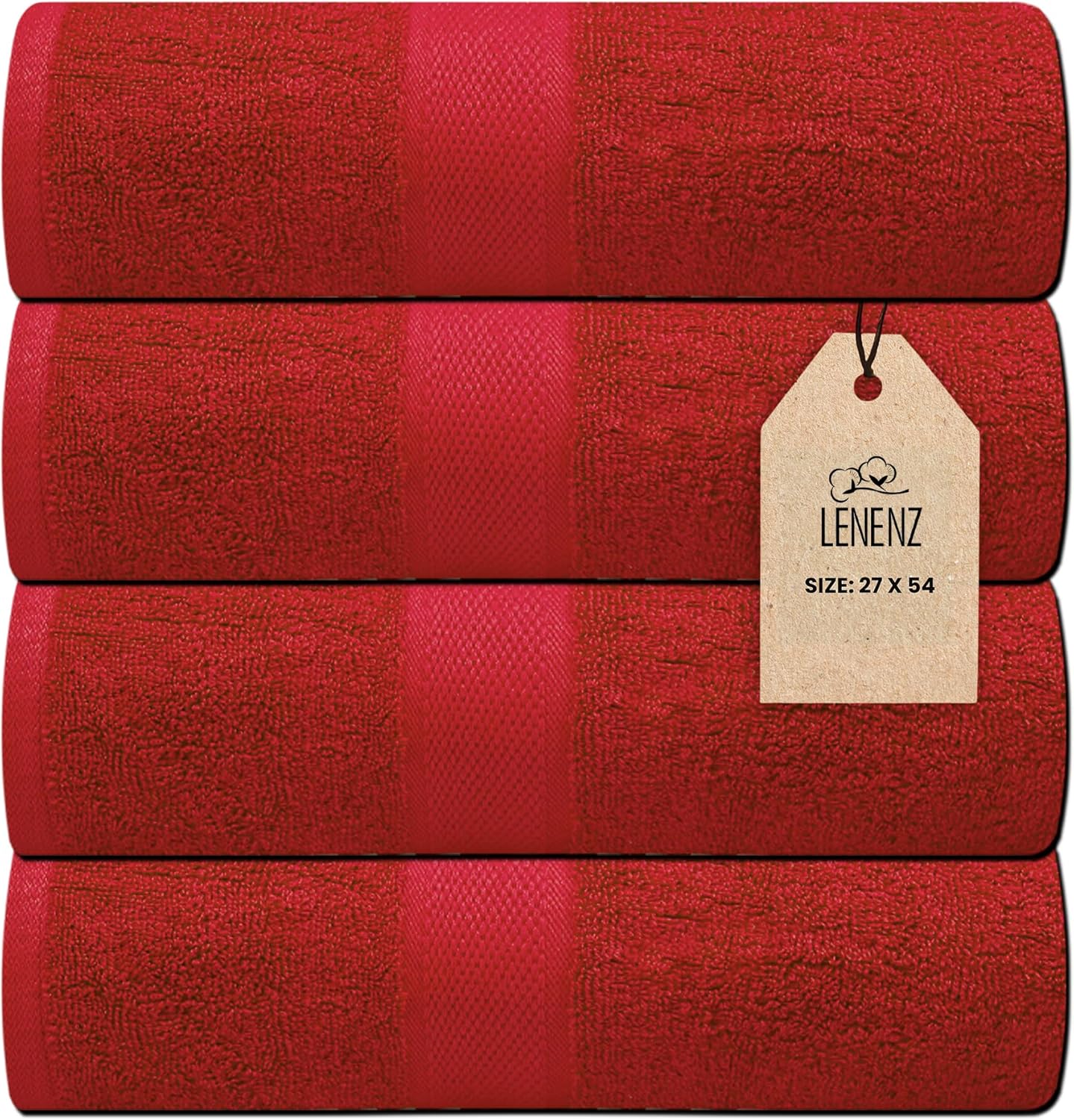 Lenenz Luxury Bath Towels 4 Pack Red 27x54 1
