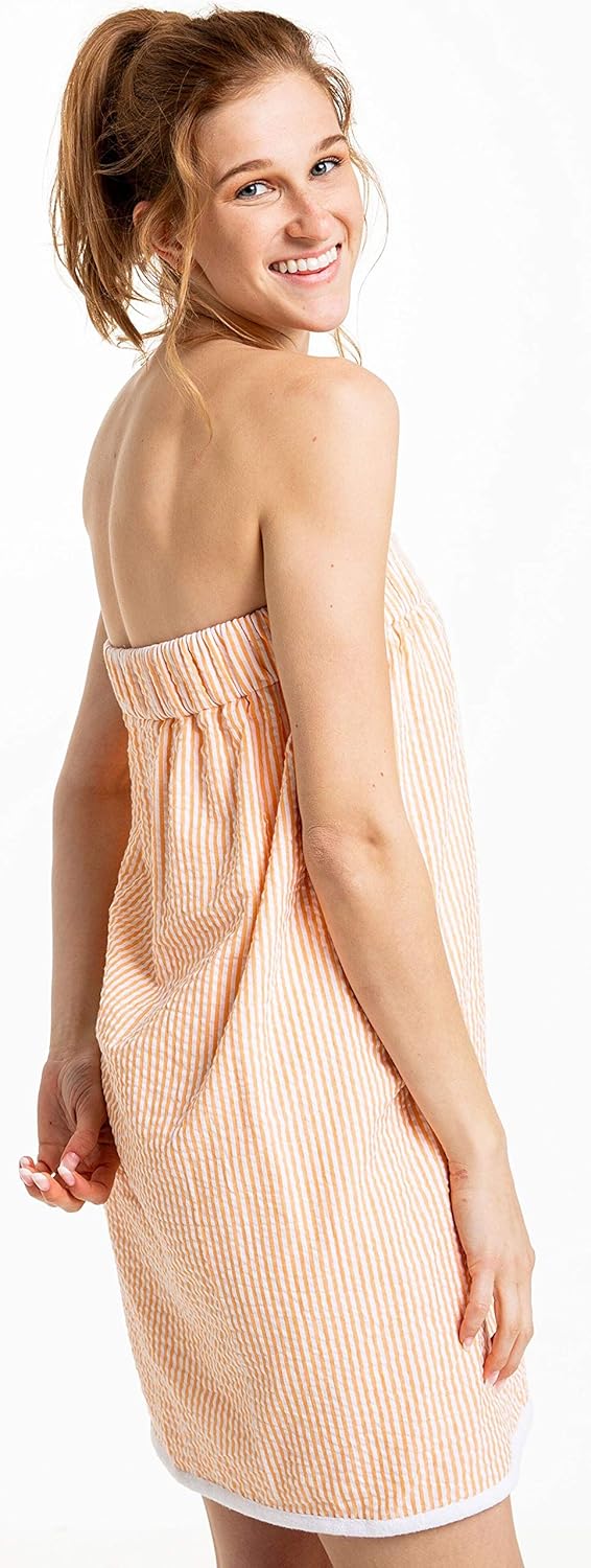 100 Cotton Seersucker Spa Wrap in Orange
