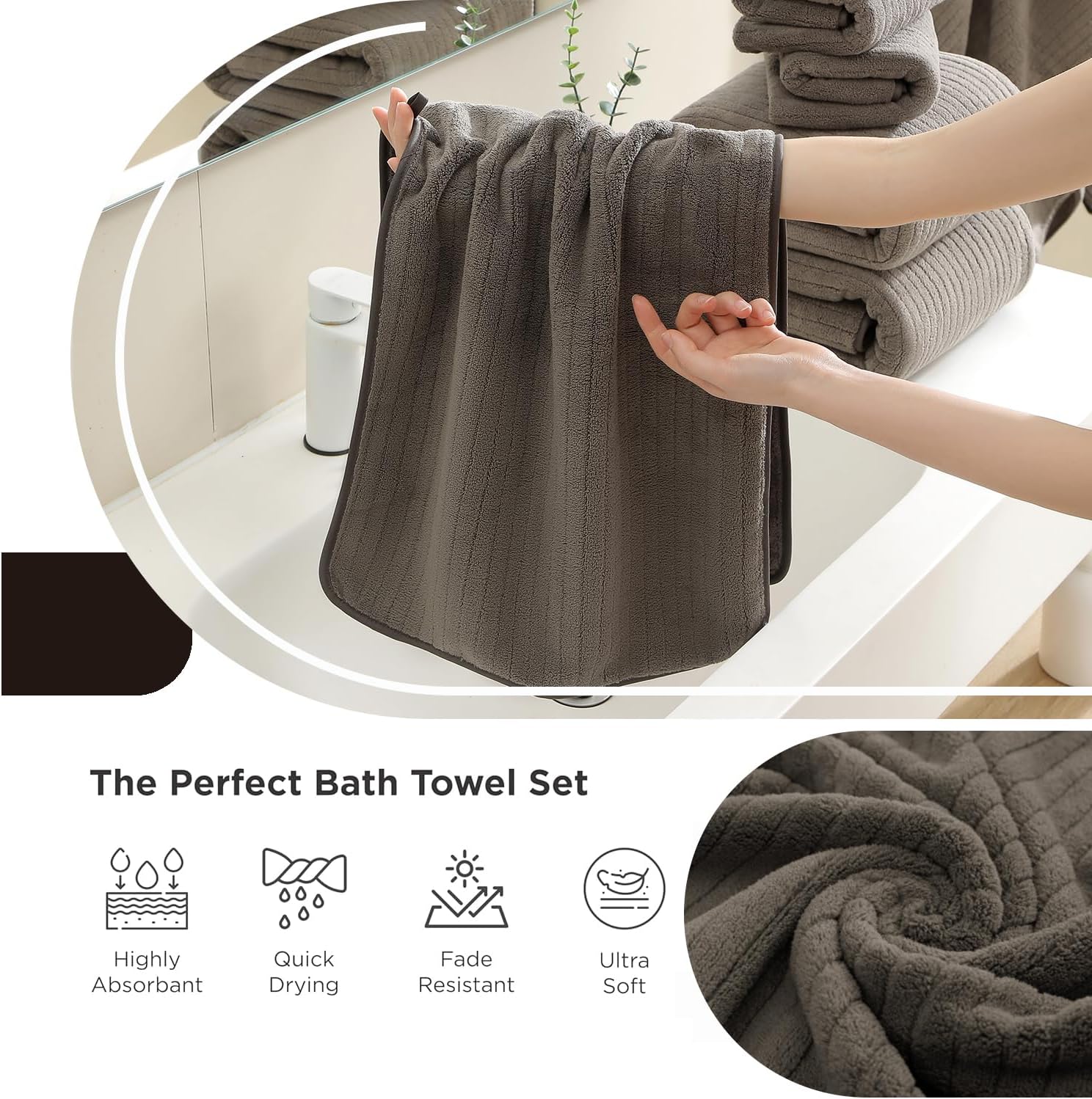Hailea 18-Piece Family Bath Towel Set - Brown