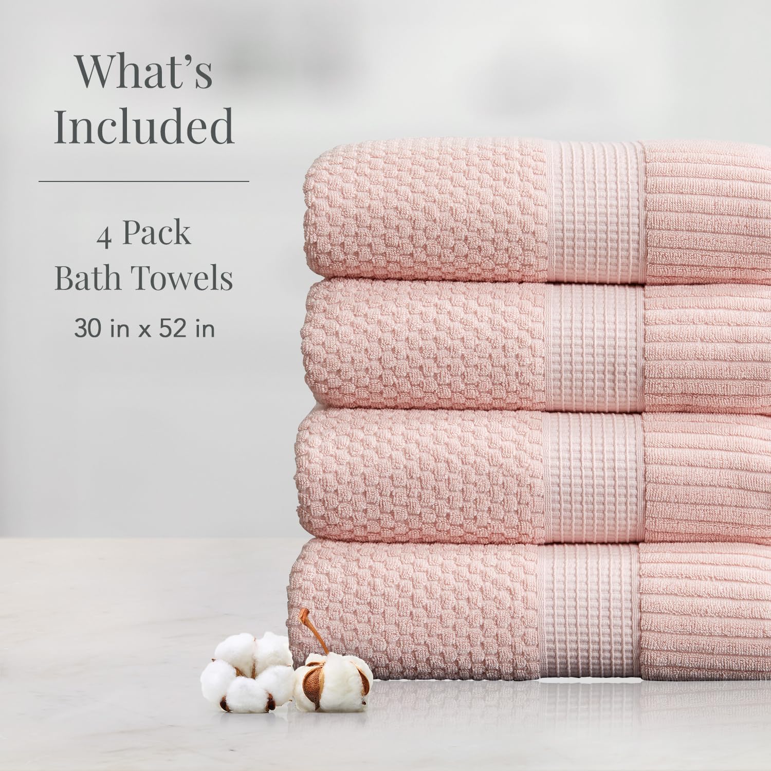 NY Loft 100 Cotton Bath Towel Set 4 Pack Light Pink