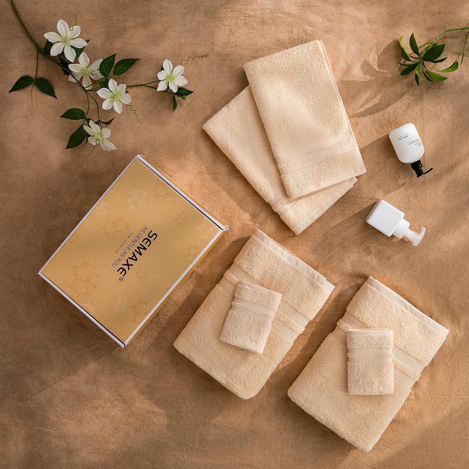SEMAXE Solid 6-Piece Towel Set - 100 Cotton 600 GSM Beige