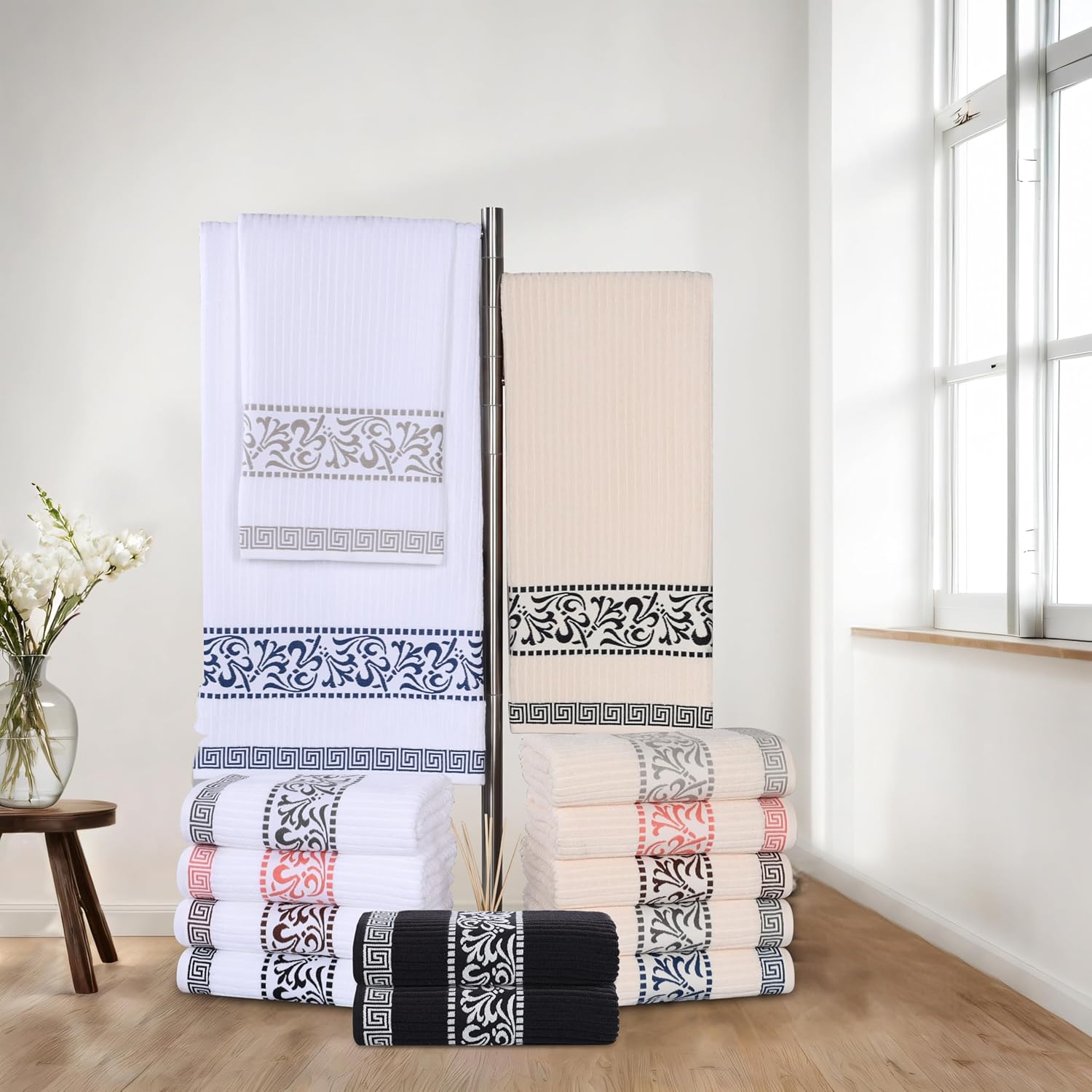 Superior 4-Piece Bath Towel Set with Greek Trim