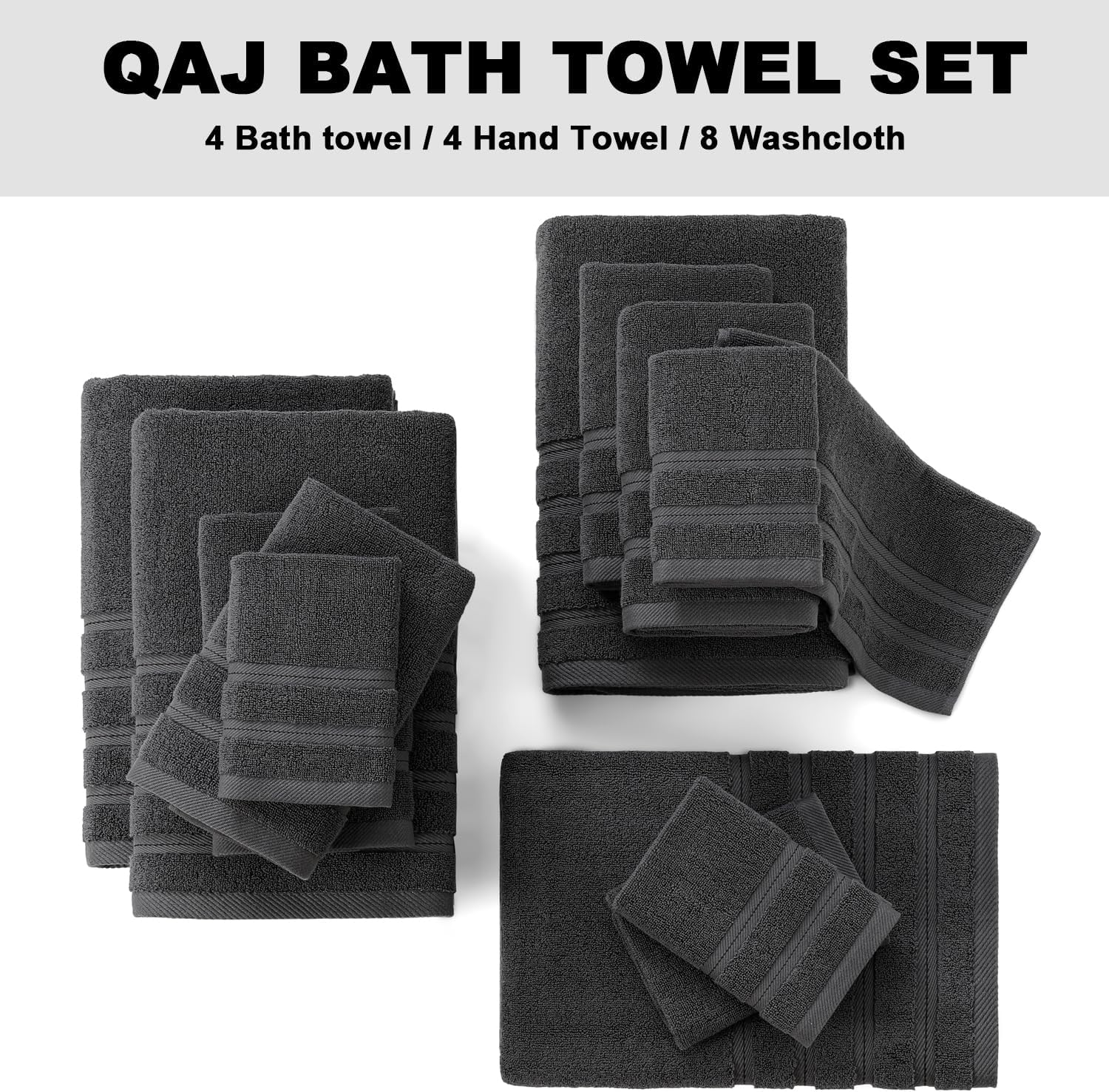 QAJ 16-Piece Bath Towels Set - 100 Cotton Soft and Durable