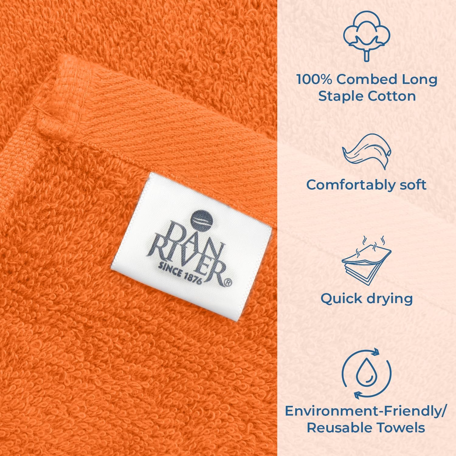 DAN RIVER 100 Cotton Bath Towels 27x54 4-Pack Orange