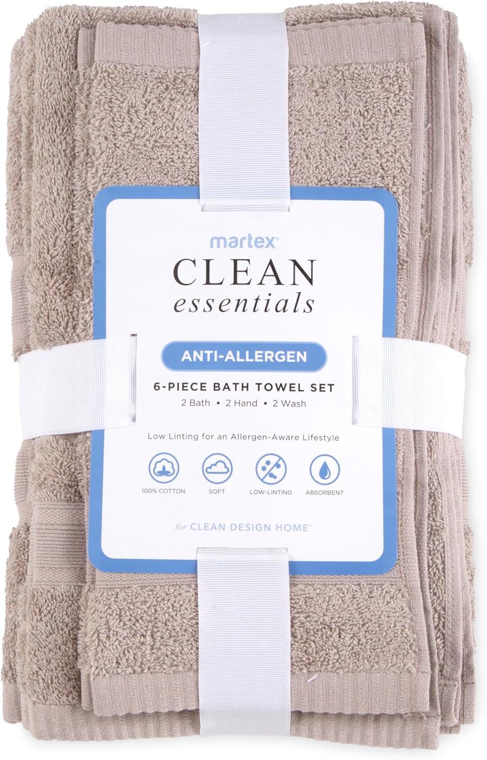 Martex Clean Essentials Low Lint 6-Piece Towel Set