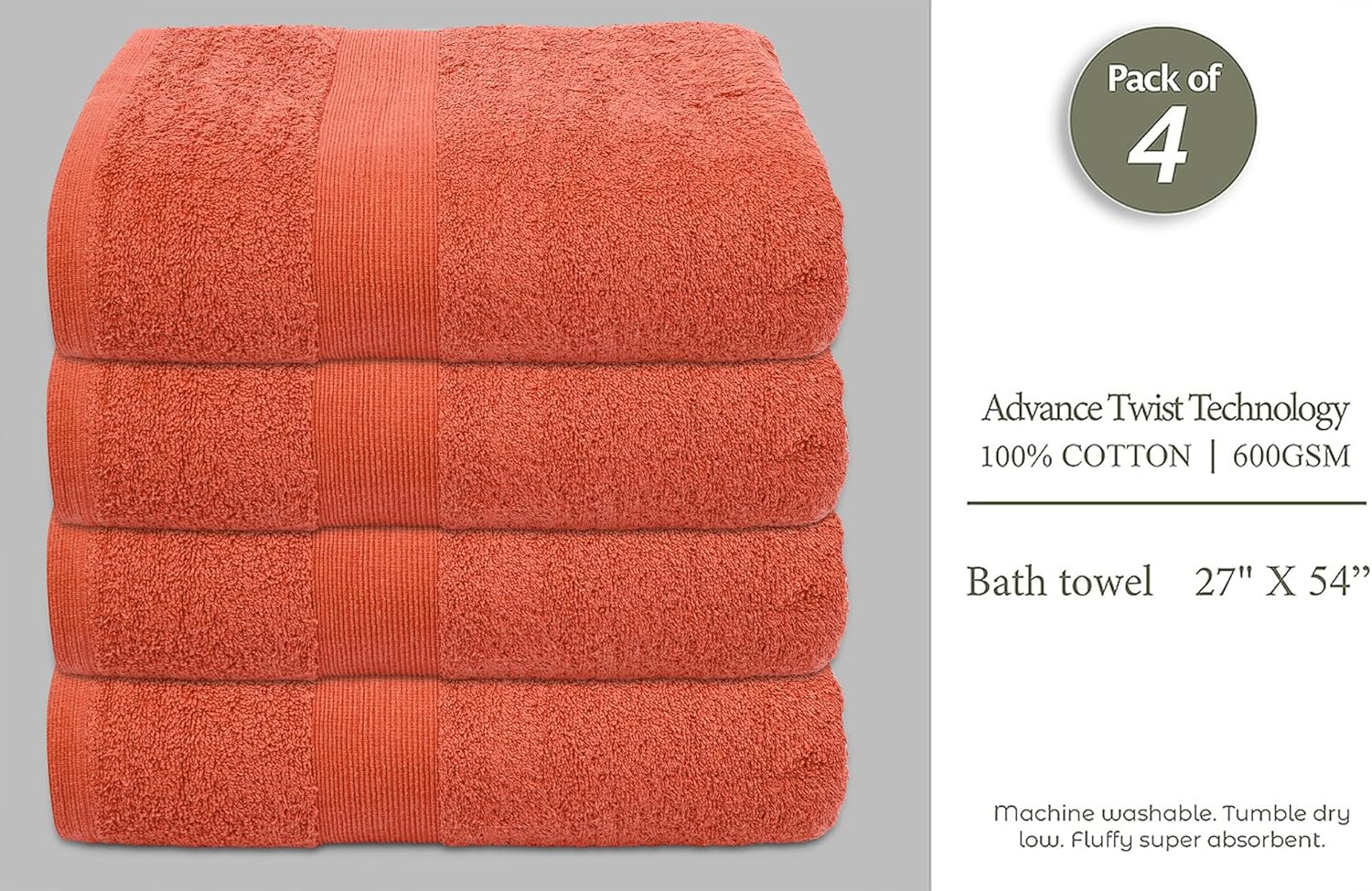Softolle Luxury Bath Towels Set of 4 Coral