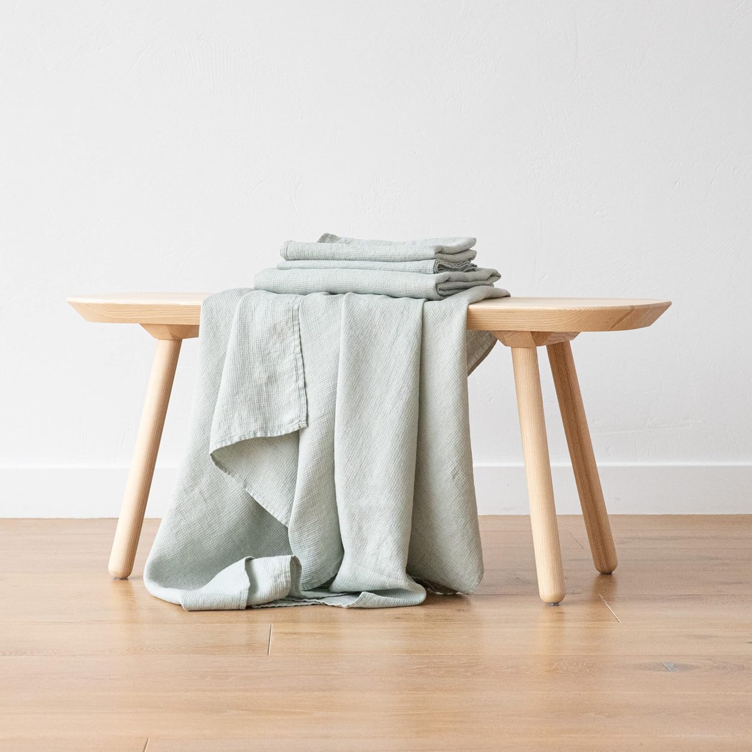 LinenMe Linen Towel Set Waffle Sea Foam 1