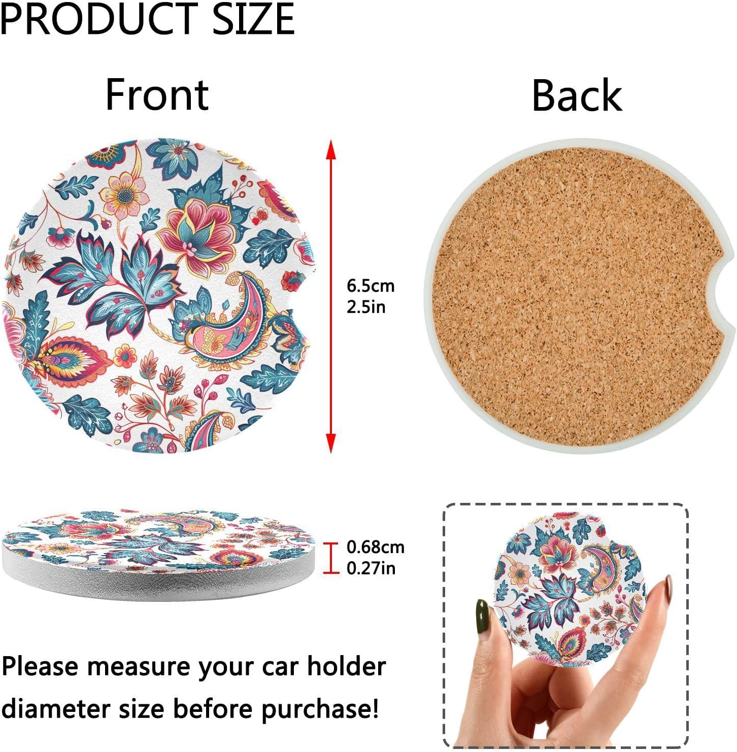 Takiito Paisley Flower Car Coasters 2 Pack 1