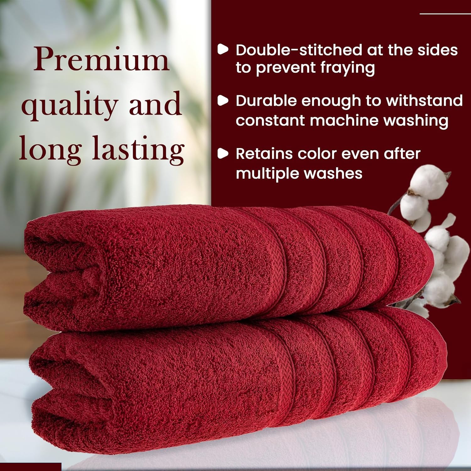HALLEY Turkish 2 Pack Bath Towels - 650 GSM Red