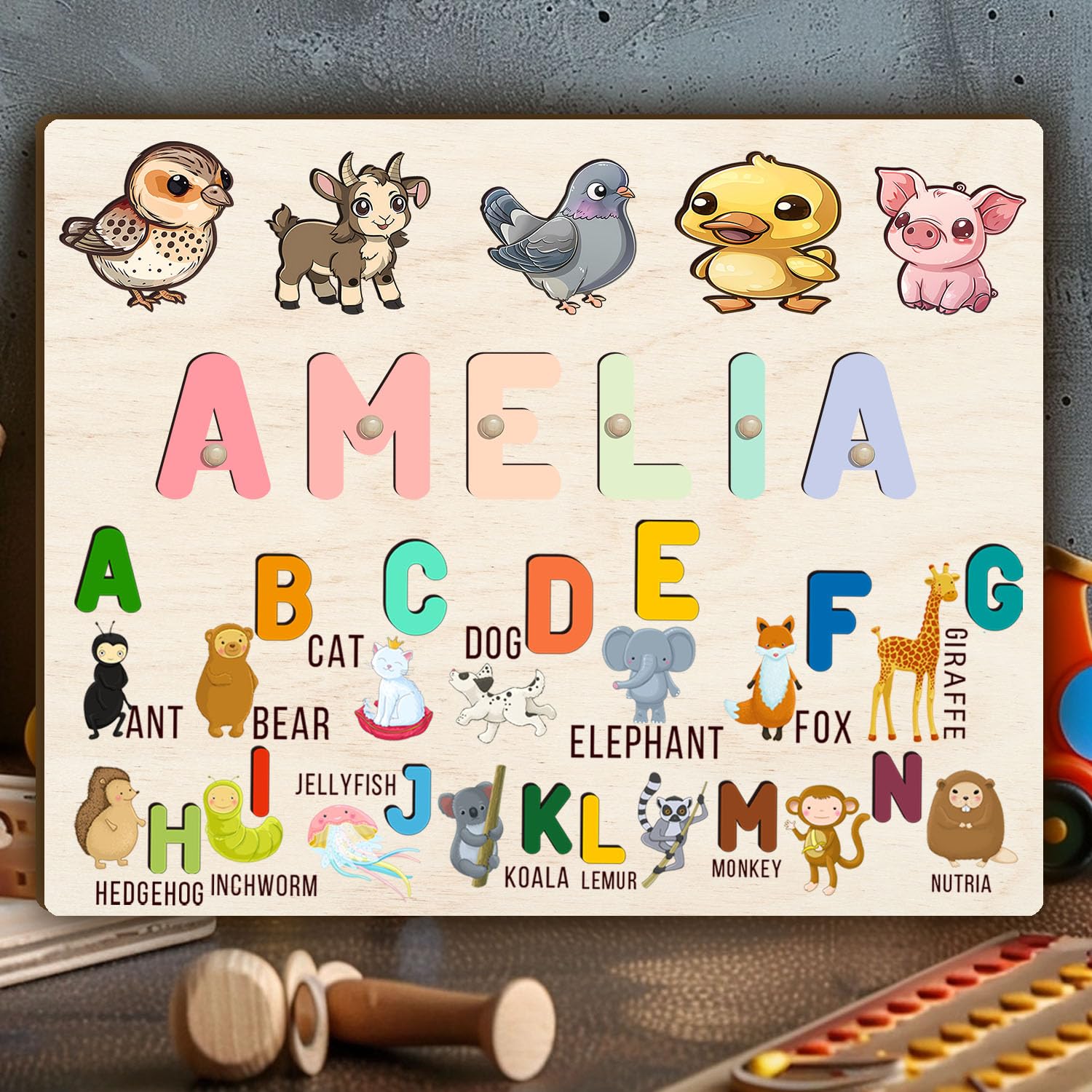 Personalized Wooden Name Puzzle for Baby Toddler 1