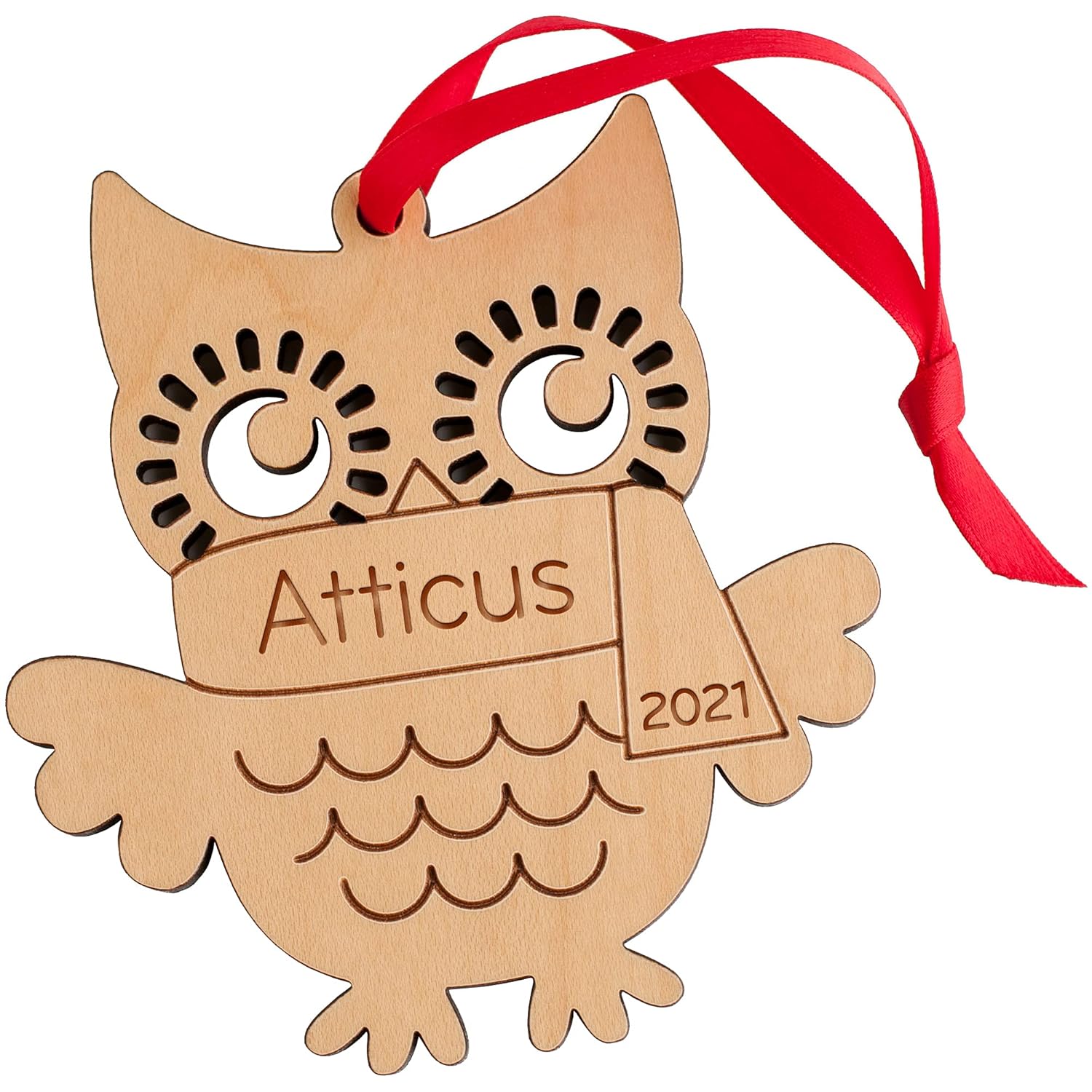 Personalized Babys First Christmas 2024 Owl Ornament Wood Handmade