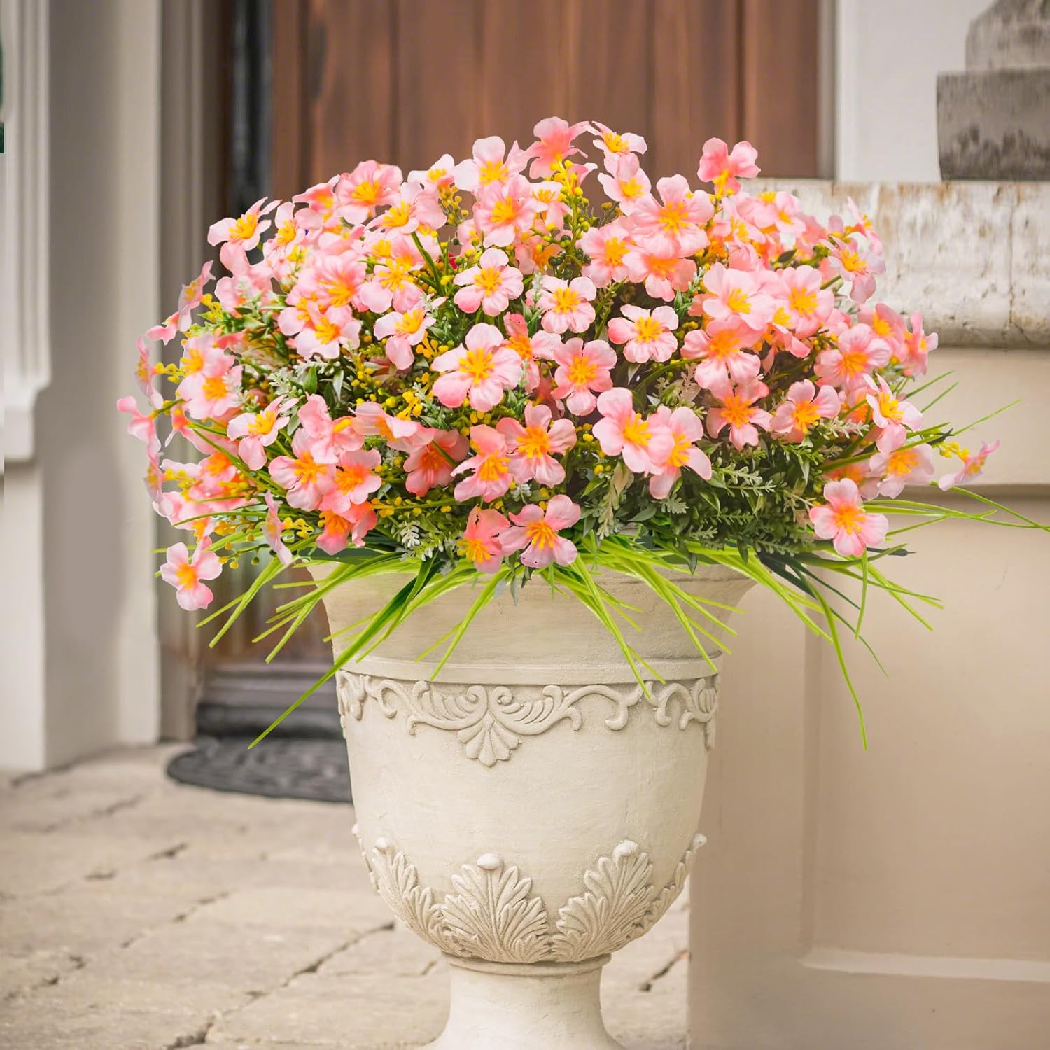 36pcs Mixed Pink Artificial Plants for Outdoor Decor