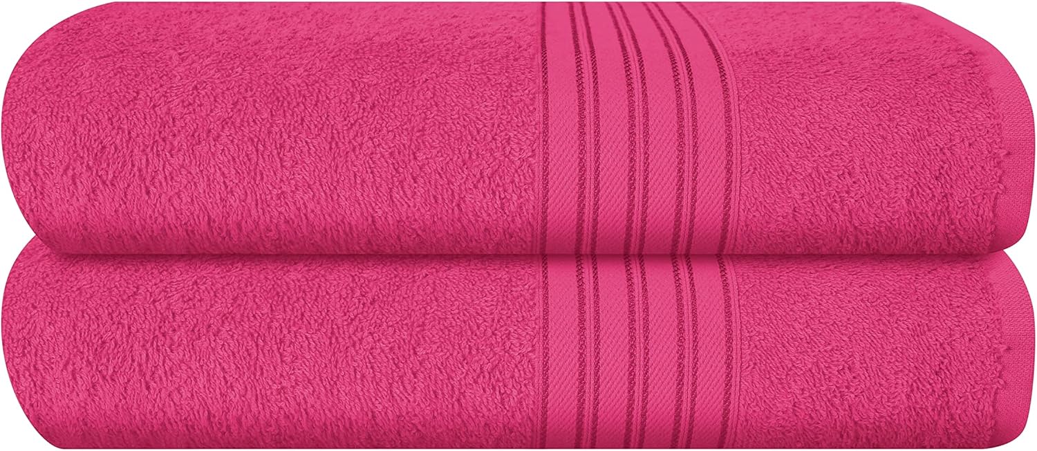 BOUTIQUO 100 Cotton Bath Towel Set 28x55 Hot Pink