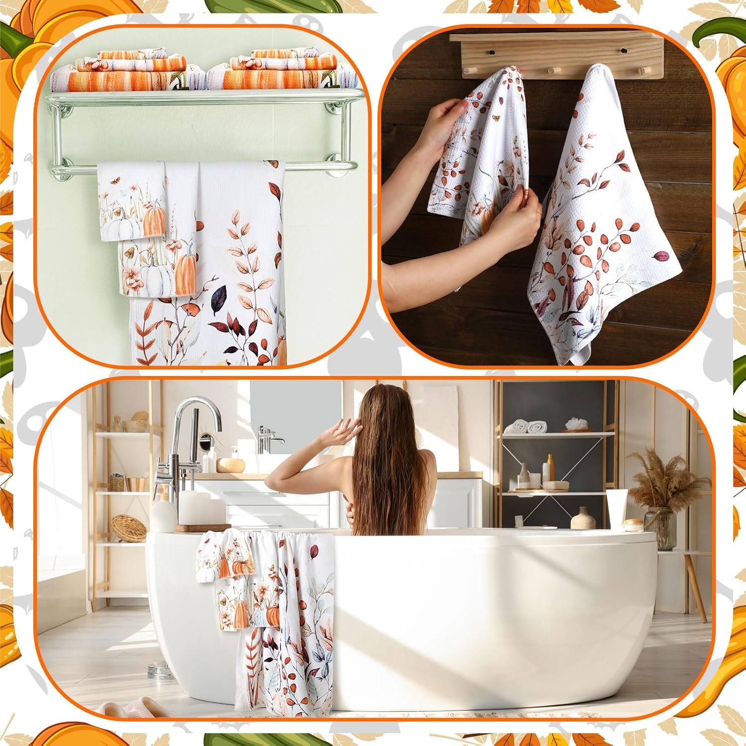 Preboun 3 Pack Autumn Pumpkin Bath Towels Set 1