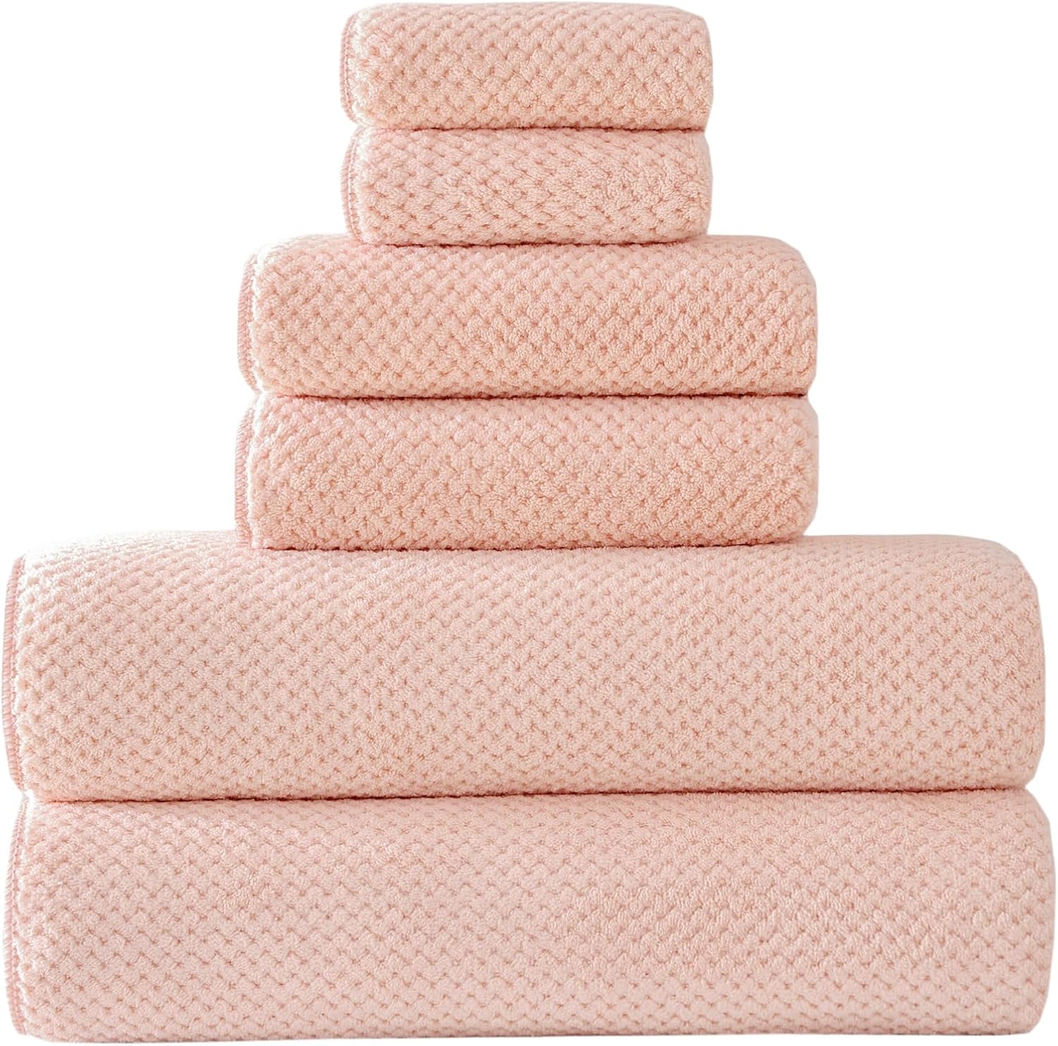 Akzpe 30x60 Inch Large Bath Towel Set 6PCS Microfiber Luxury Towels Pink
